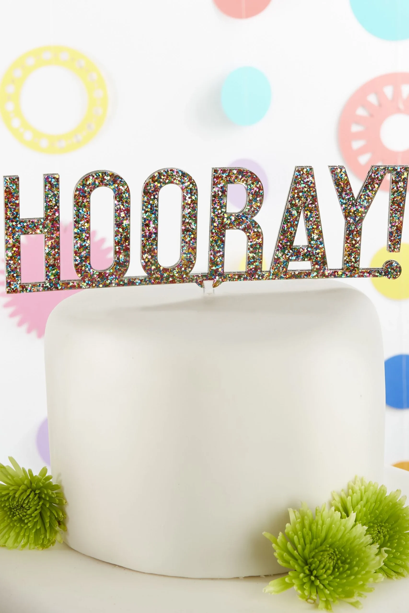 Hooray Multi Color Glitter Acrylic Cake Topper