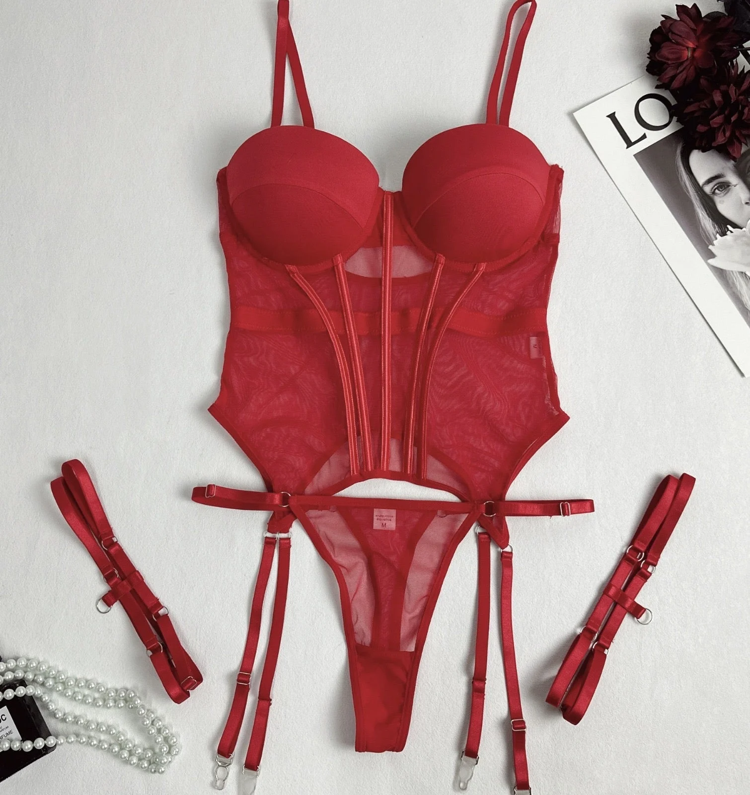 Hot Bustier Lingerie Set - Wine Red & Green