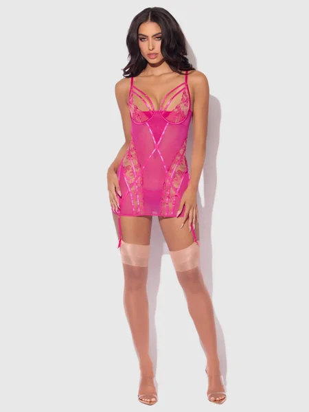 HOT PINK BLACKLIGHT CHEMISE SET