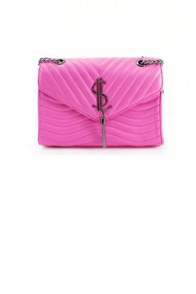 Hot Pink Quilted Satchel Crossbody Bag - Brandon