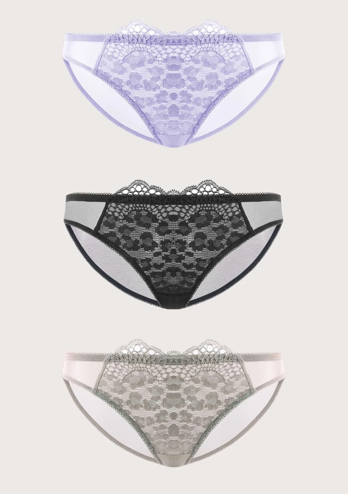 HSIA Front Lace Leopard Bikini Panties 3 Pack