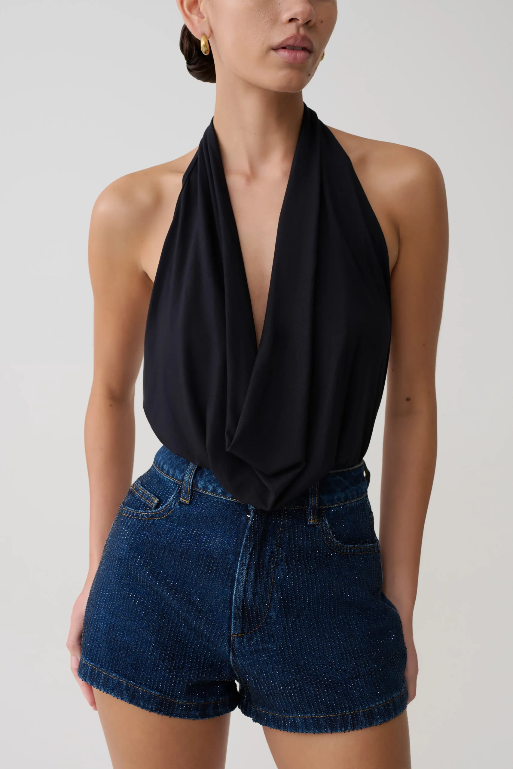 HuyenCowl Front Modal Top - Black