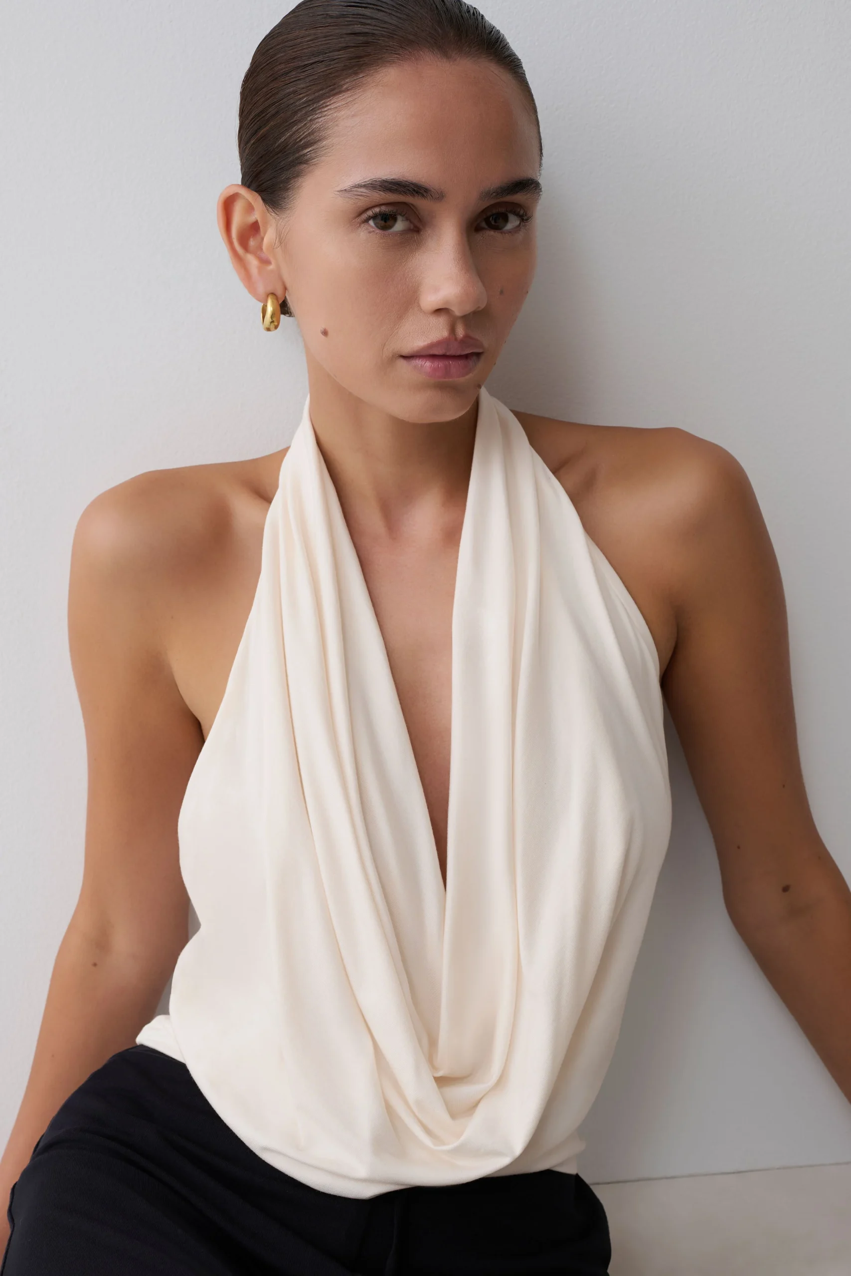 HuyenCowl Front Modal Top - Ivory