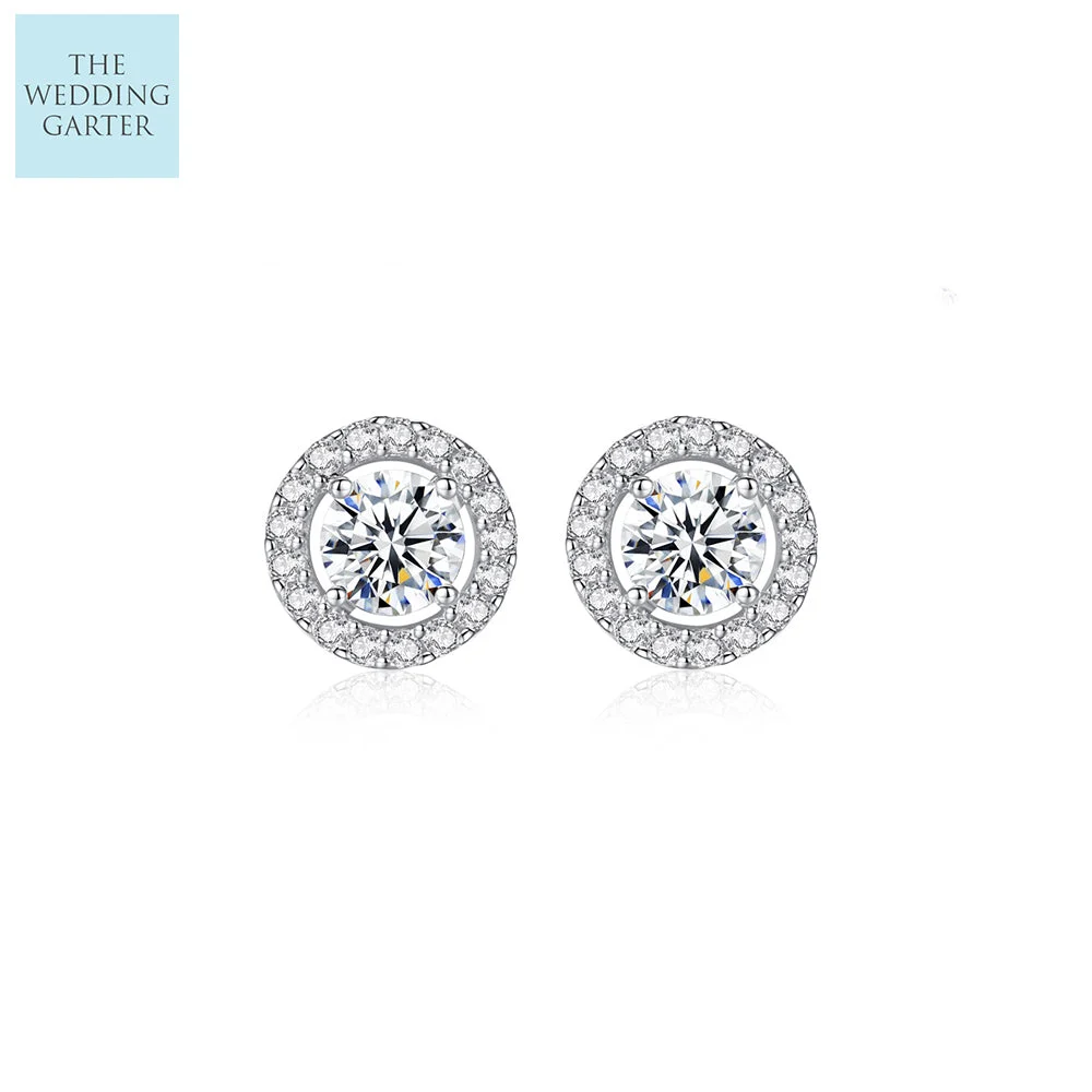 Hypoallergenic Sterling Silver CZ Diamond Round Stud Earrings
