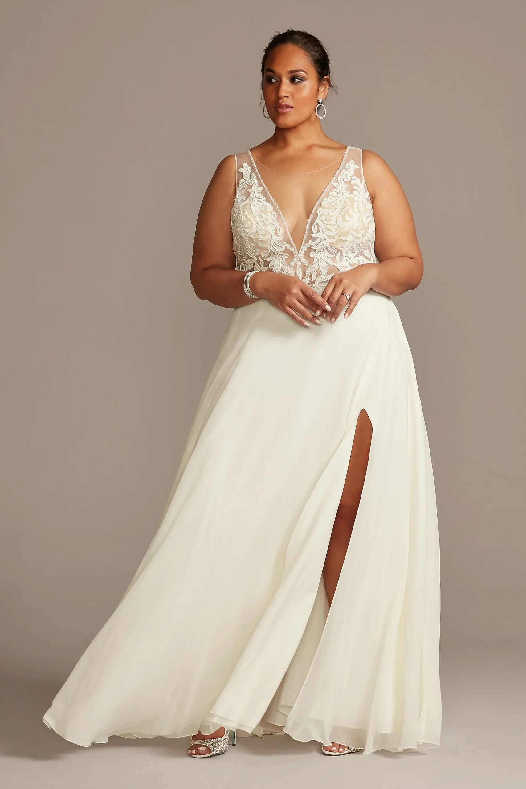 Illusion Chiffon Plus Size Wedding Dress
