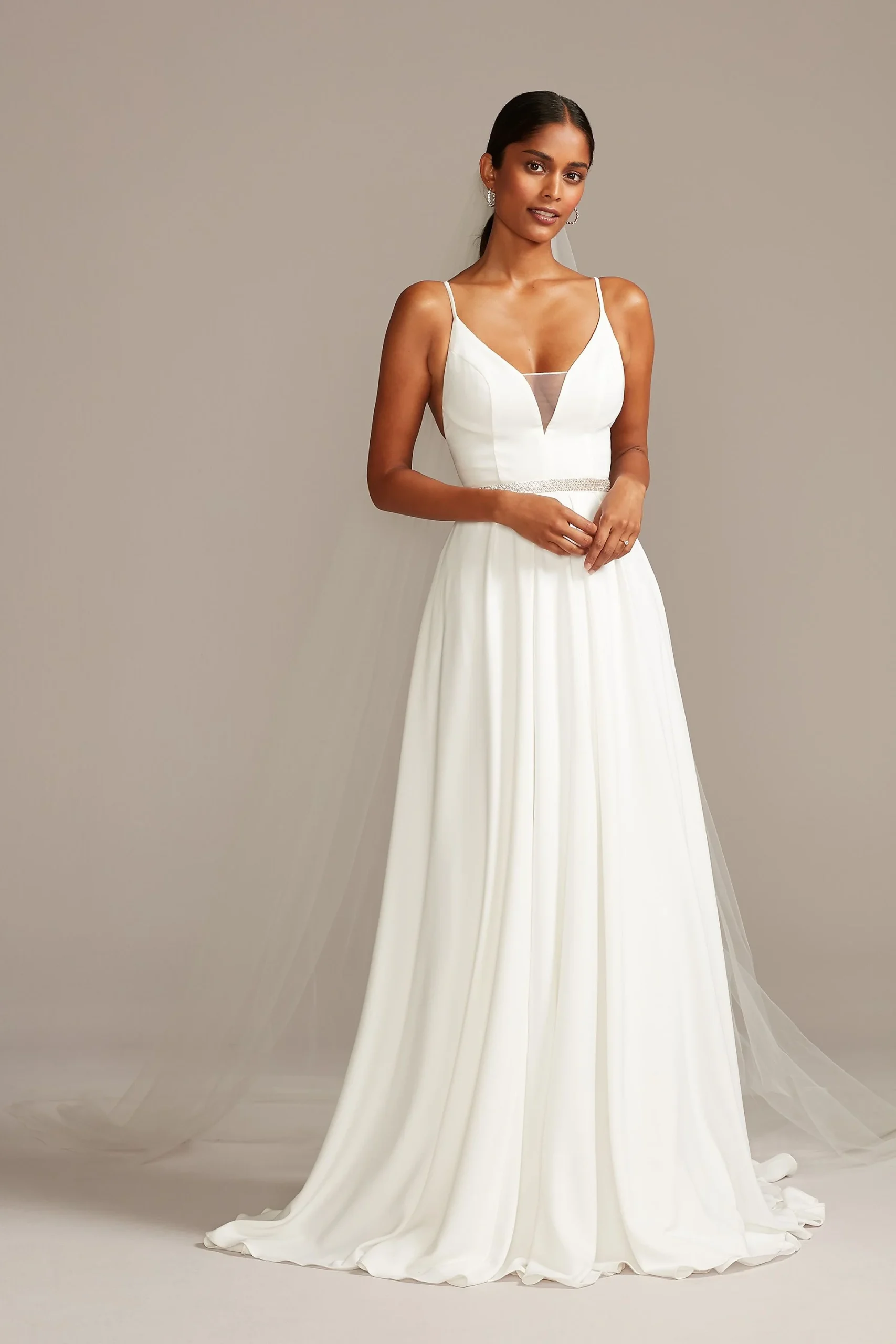 Illusion DeepV Spaghetti Strap Wedding Dress