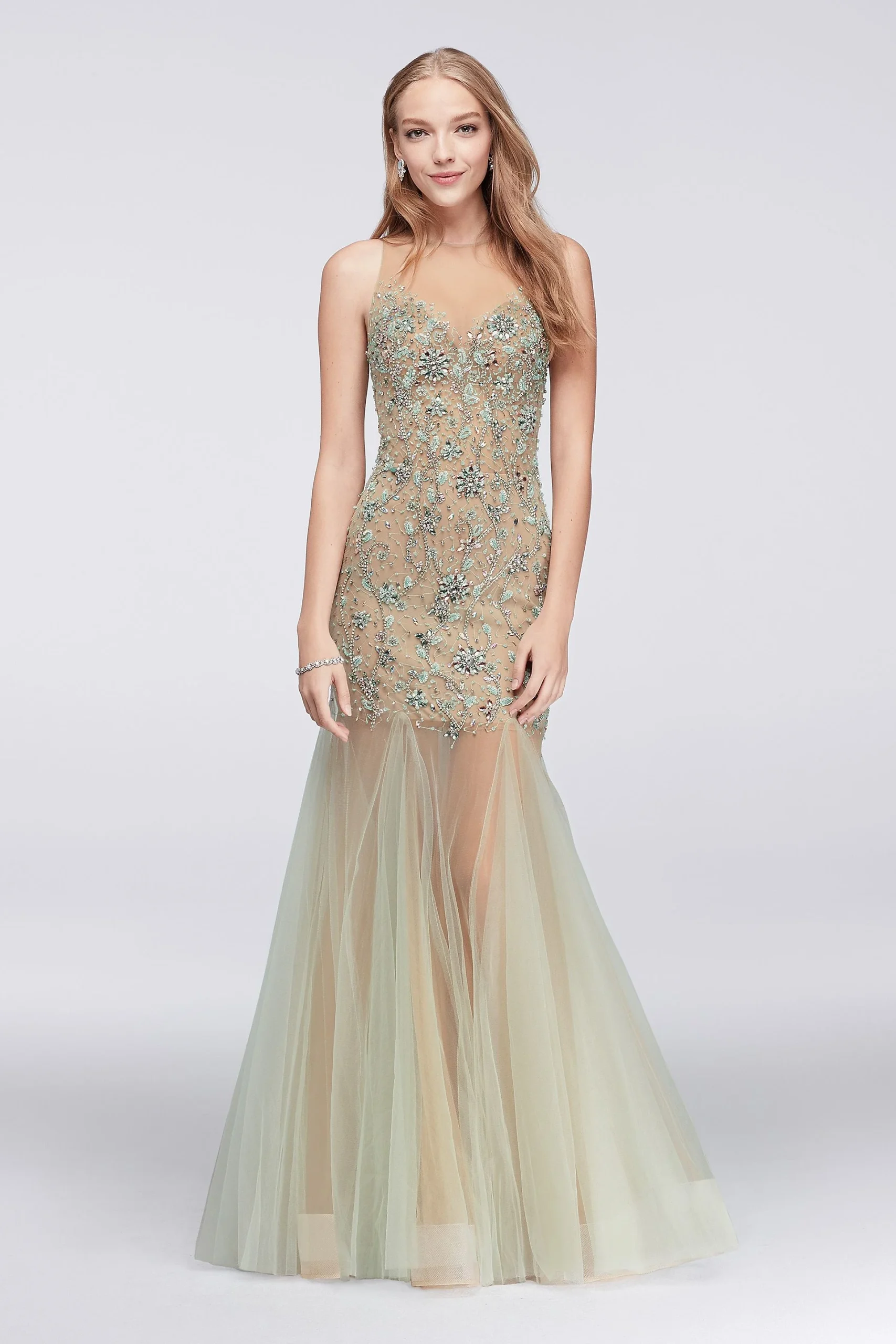 Illusion Mermaid Dress with Beaded Embellishment