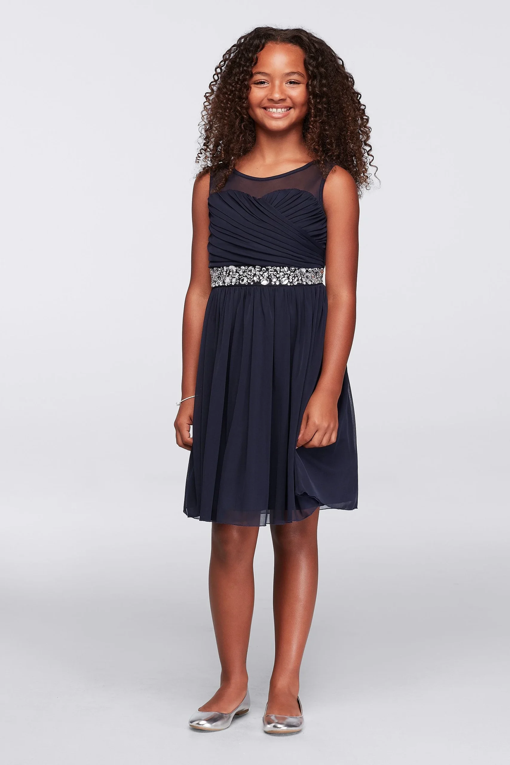 Illusion Neckline Party Dress with Jeweled Waist