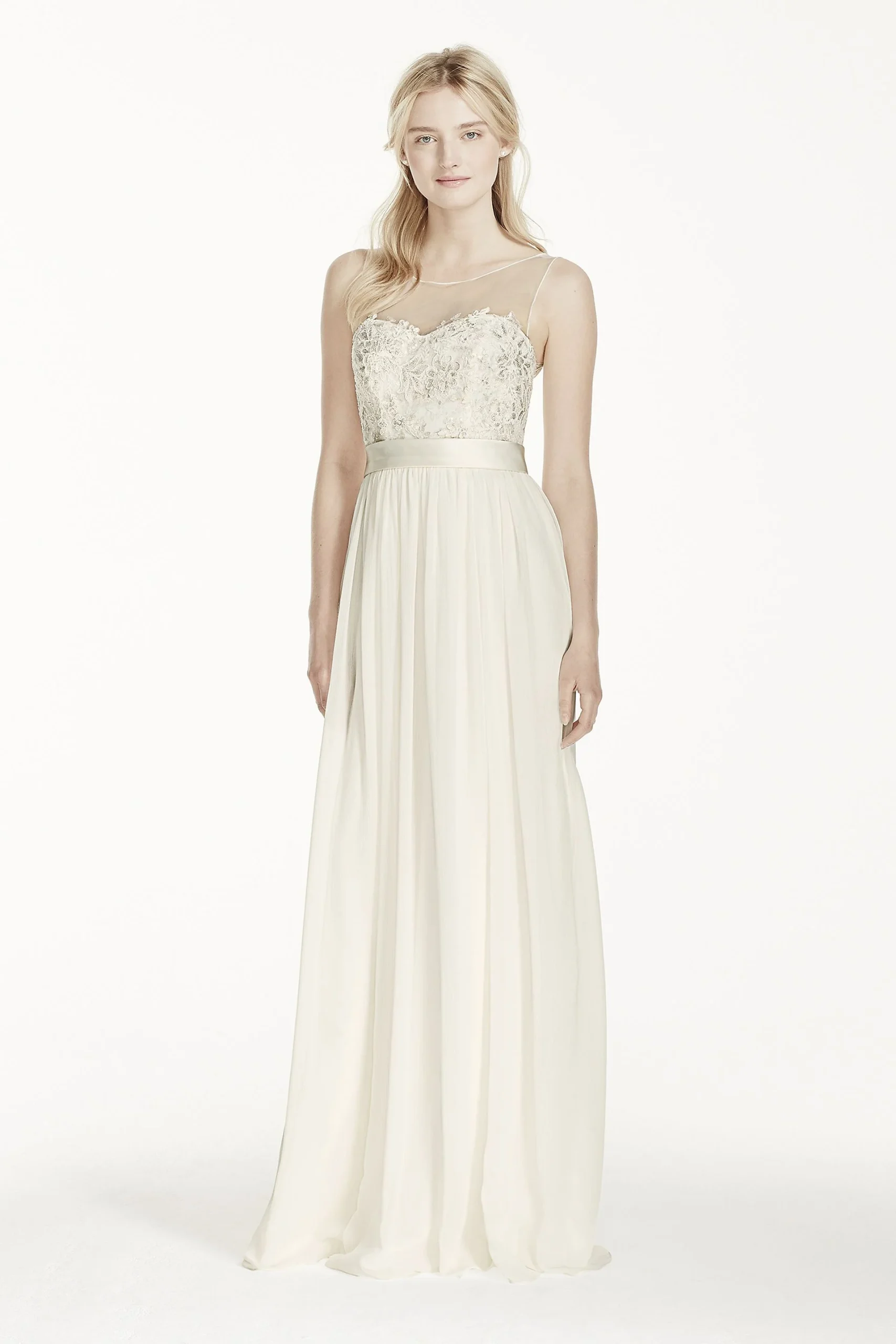 Illusion Tank Chiffon Wedding Dress with Lace