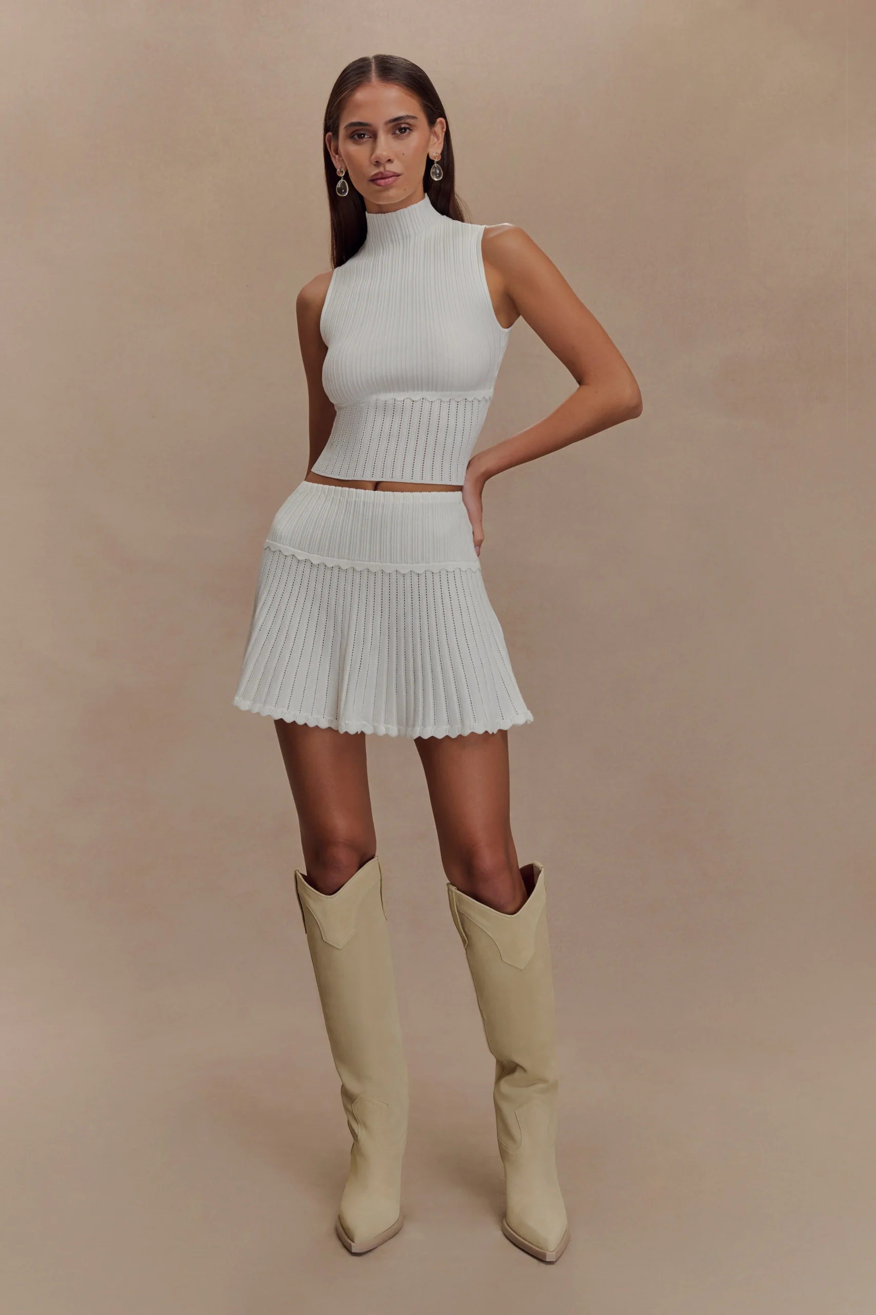 IndyFINAL SALEPointelle Knit Mini Skirt - Ivory
