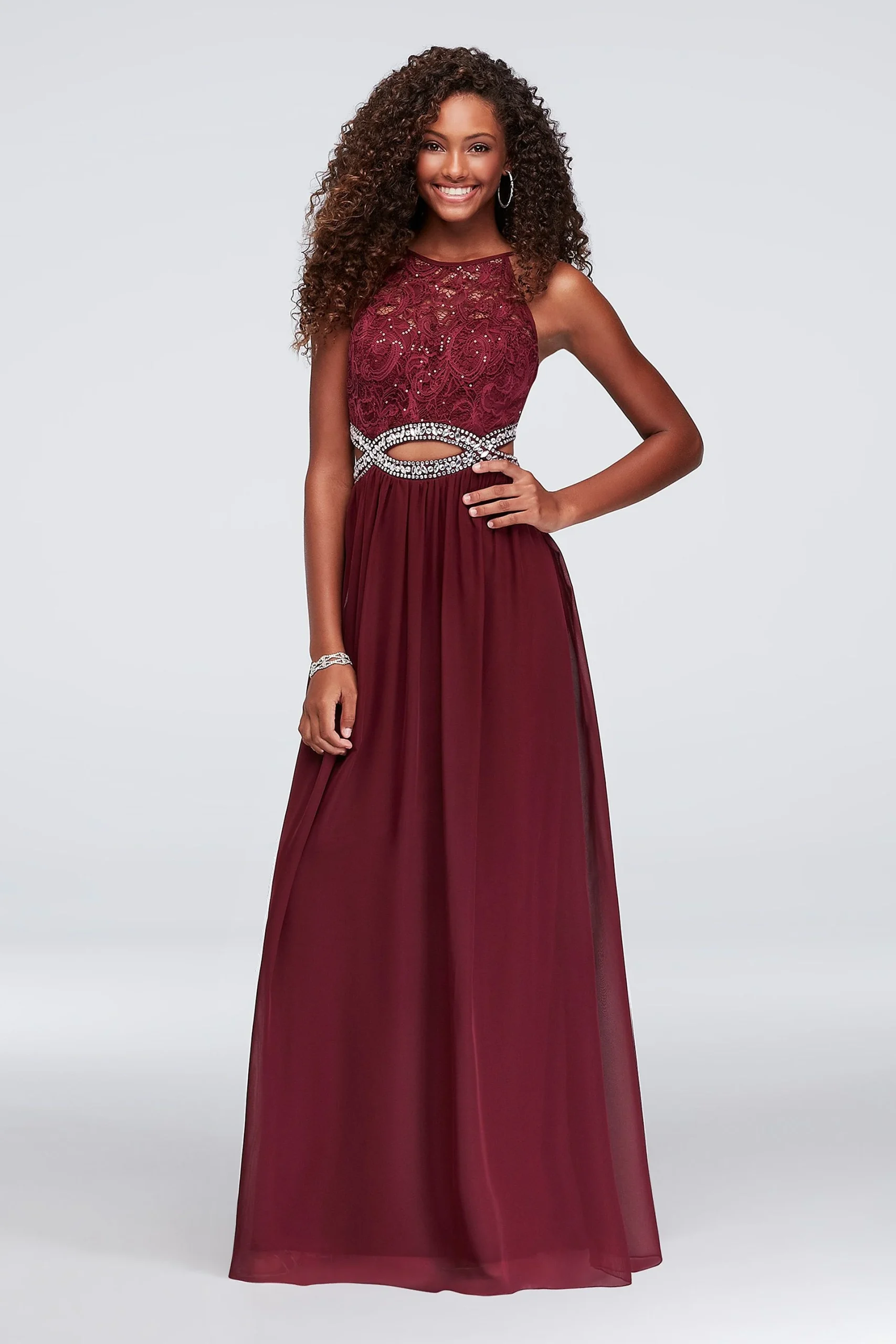 Infinity Cutout Sequin Lace and Chiffon Gown