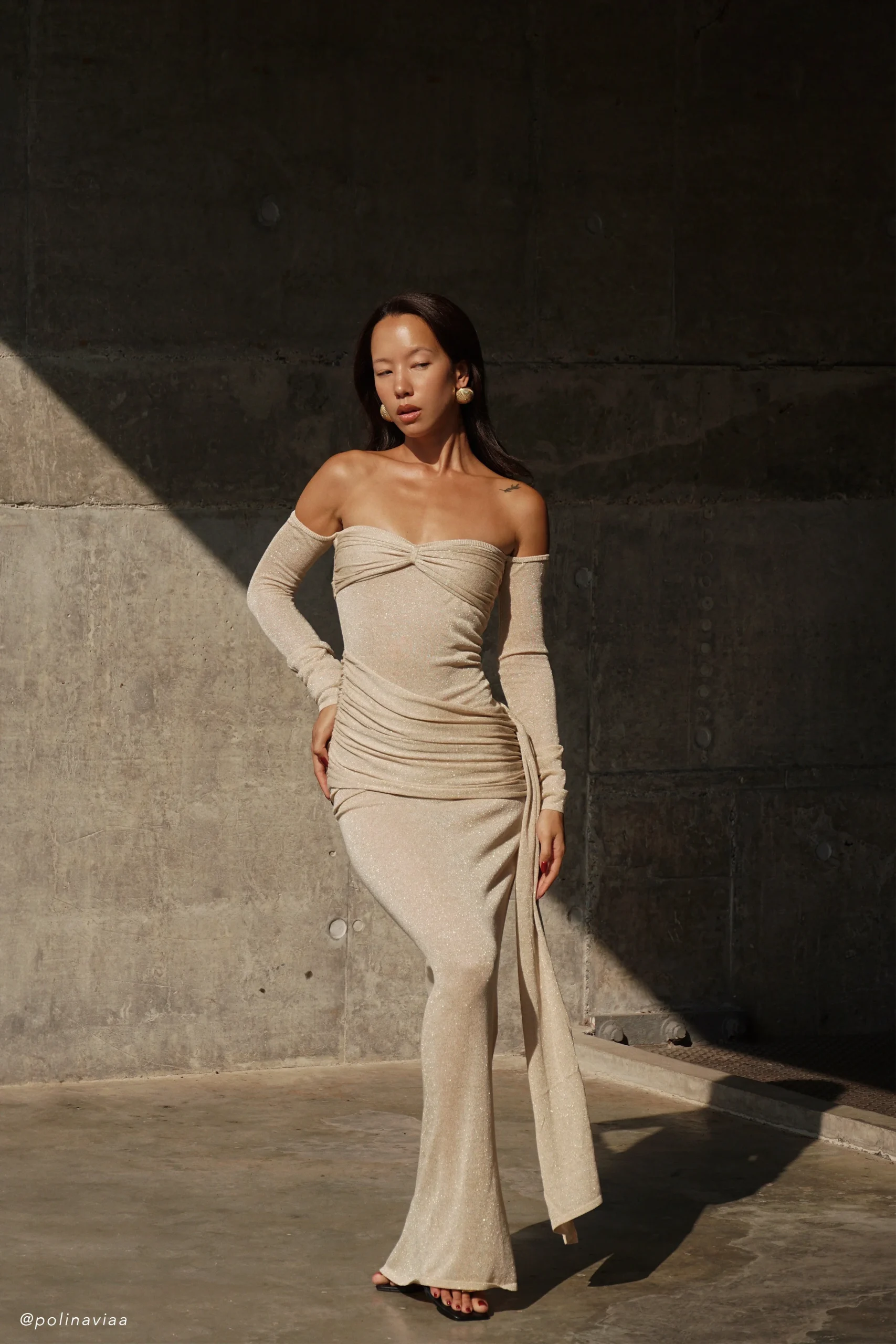 IngridFINAL SALEMetallic Knit Maxi Dress - Bronze