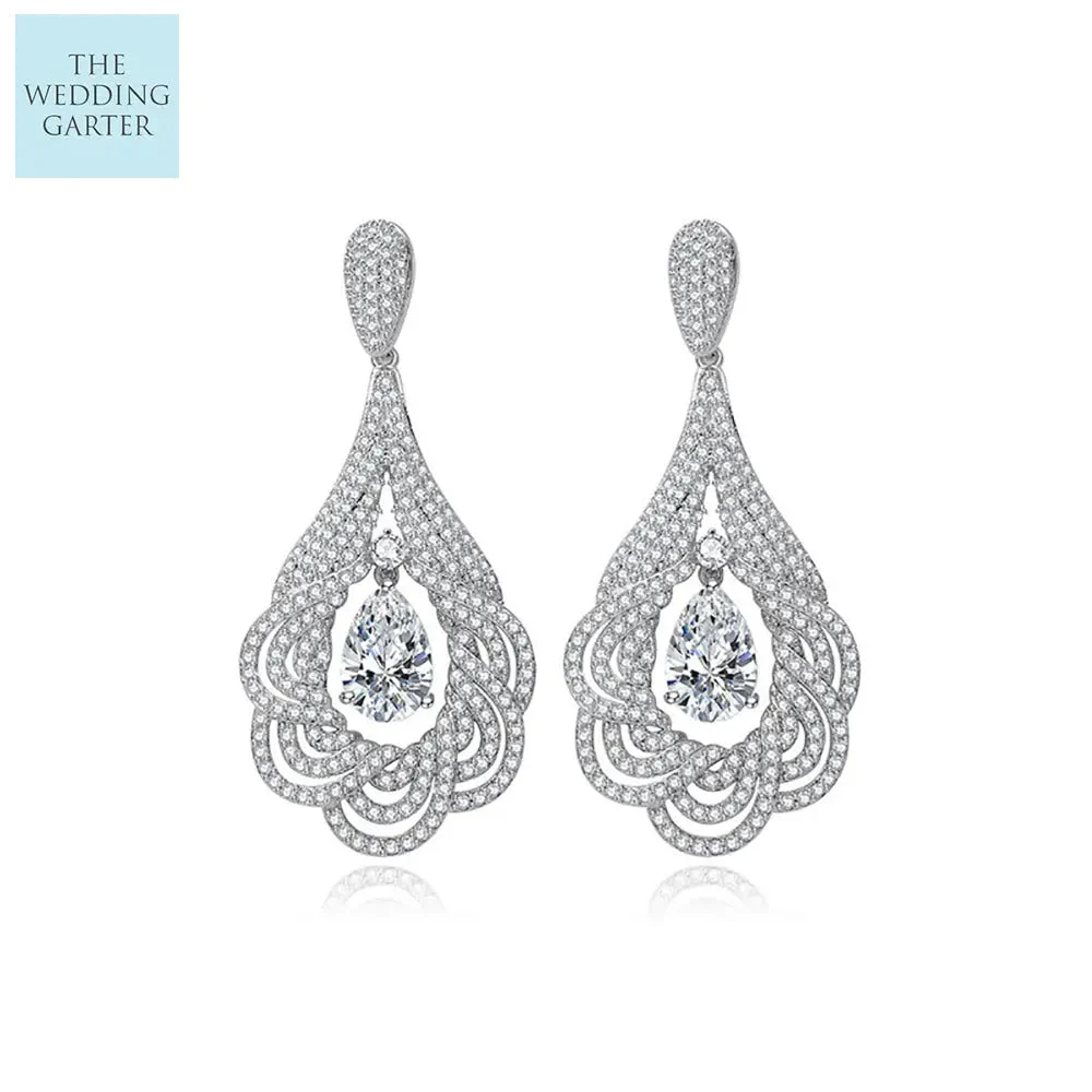 Intricate Cubic Zirconia Chandelier Earrings For Wedding Day