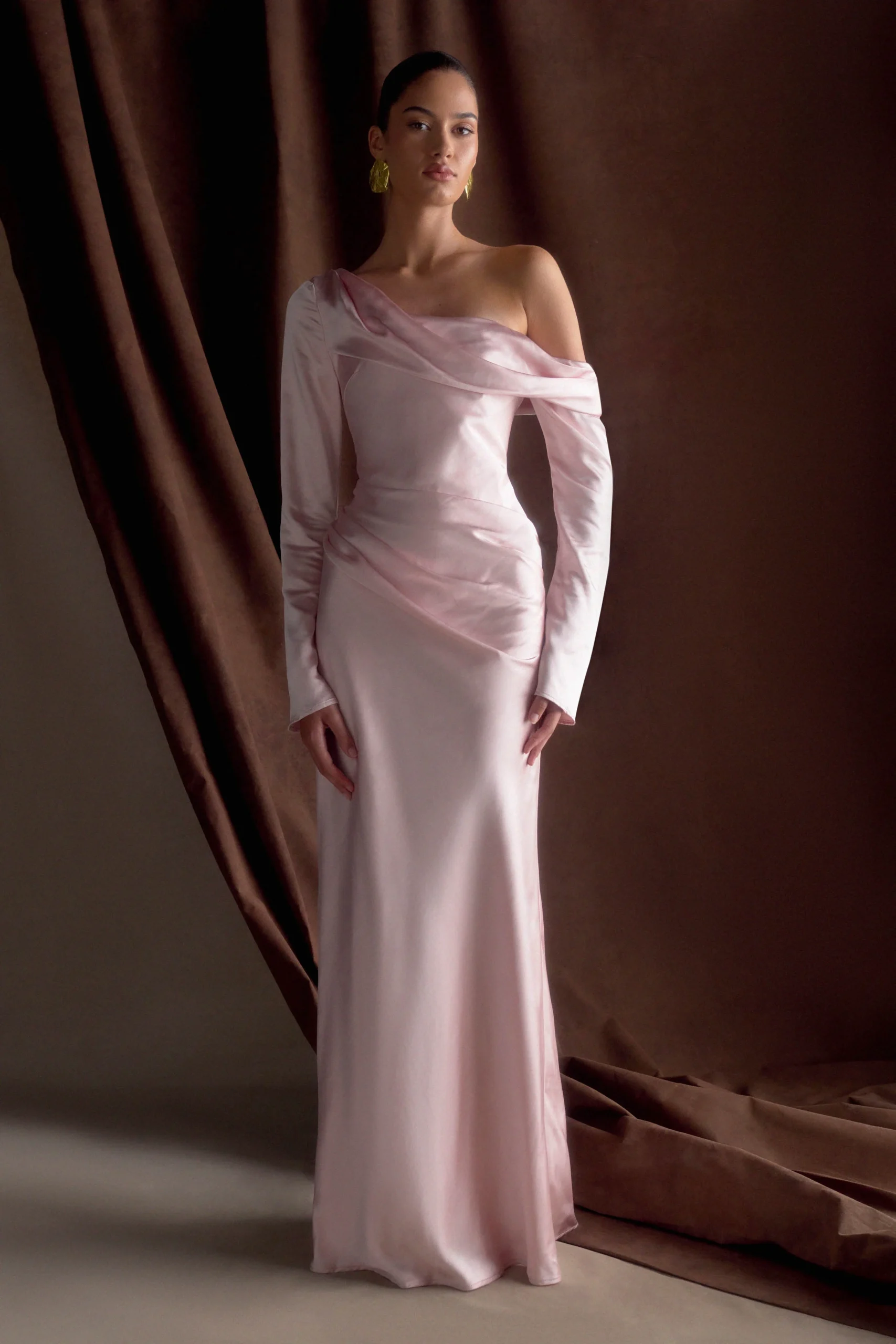 IrisFINAL SALELong Sleeve Satin Maxi Dress - Soft Pink