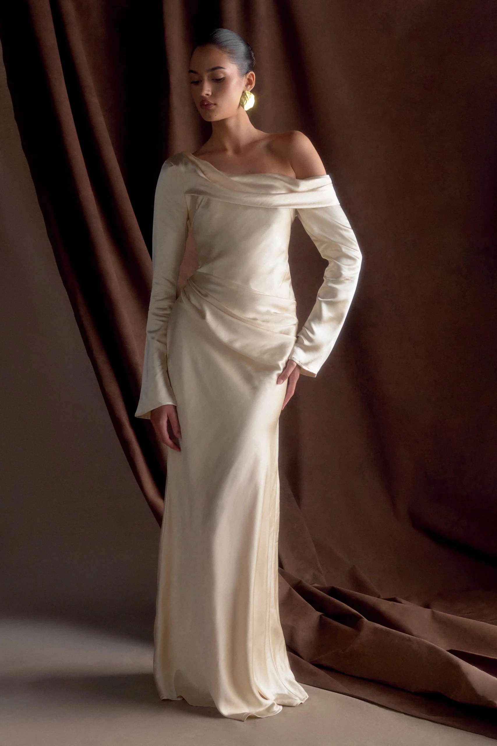 IrisLong Sleeve Satin Maxi Dress - Blush Gold