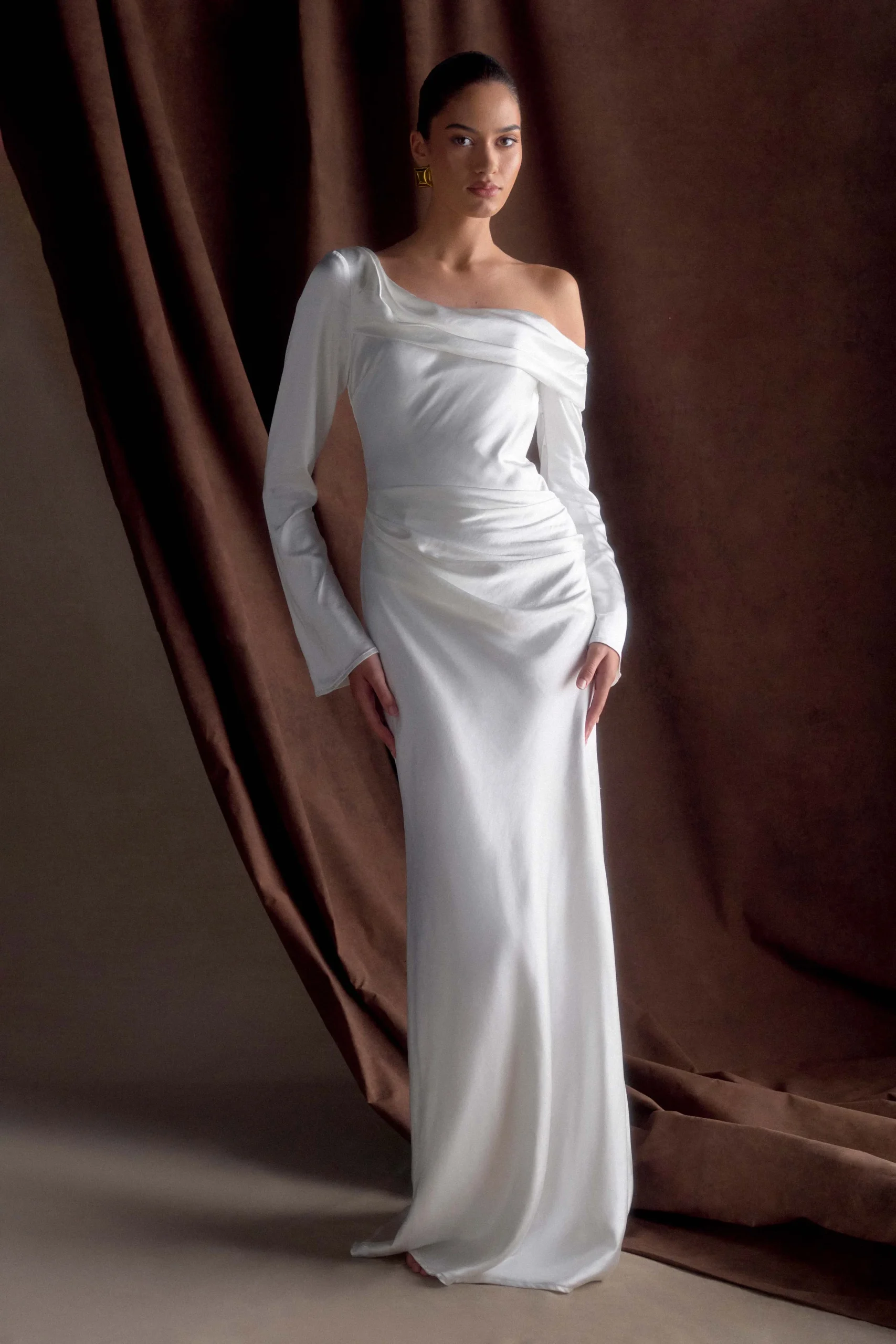 IrisLong Sleeve Satin Maxi Dress - White