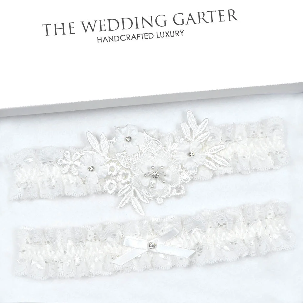 Ivory Lace Rhinestone & Pearl Bridal Garter Set
