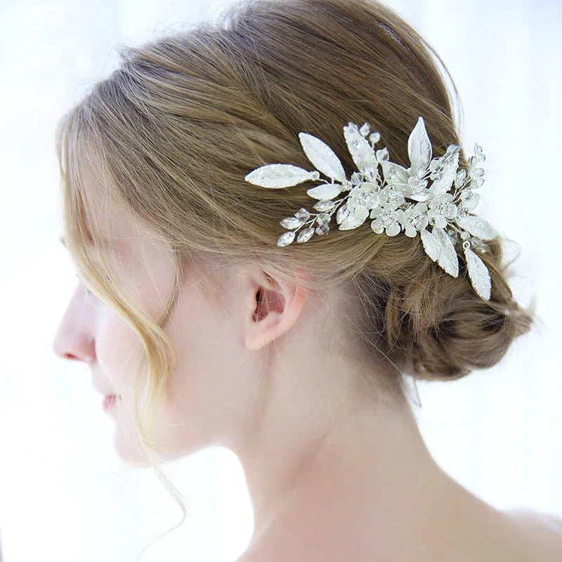 Ivory & Silver Floral Crystal Wedding Hair Comb