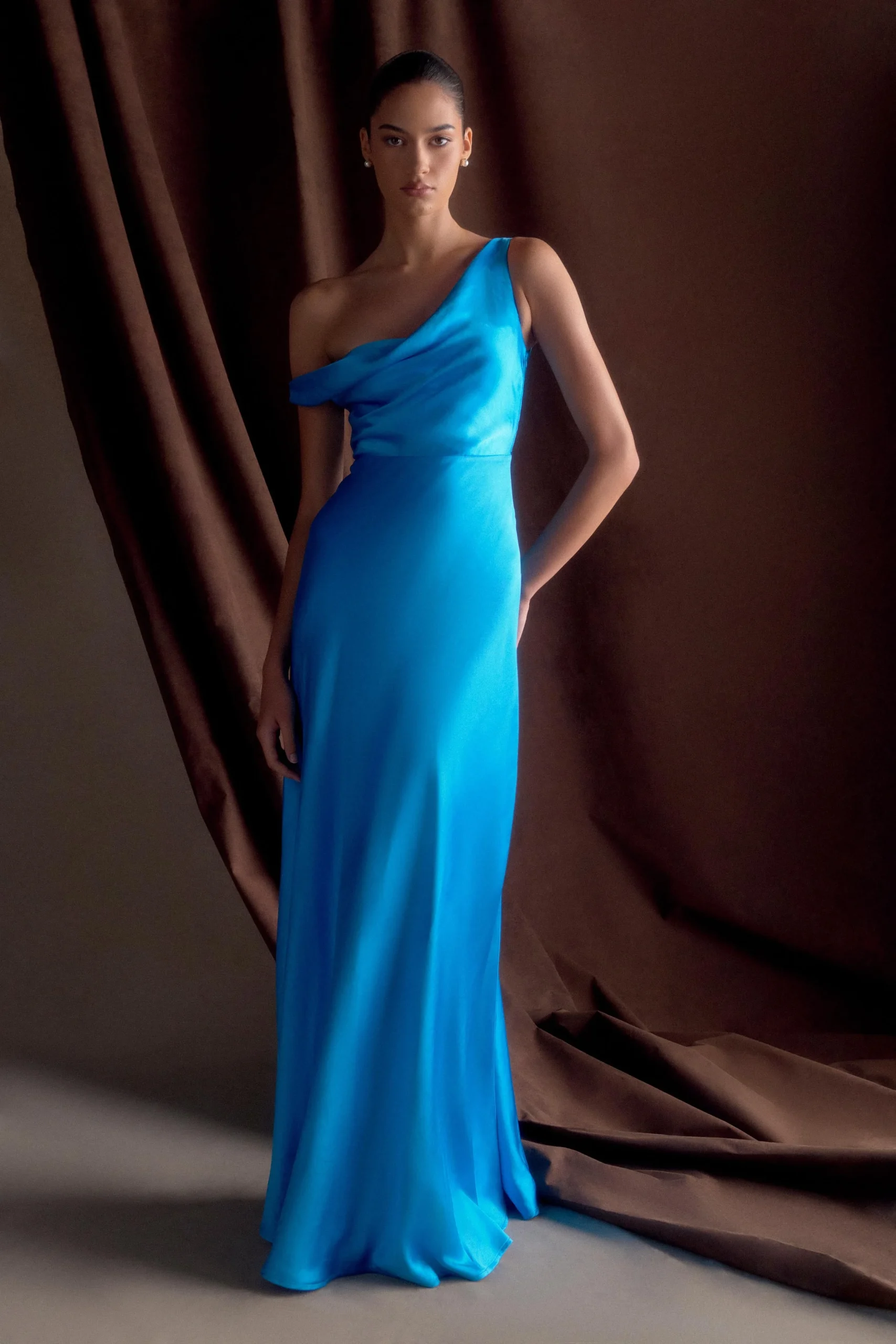 JacintaOne Shoulder Maxi Dress - Cyan Blue