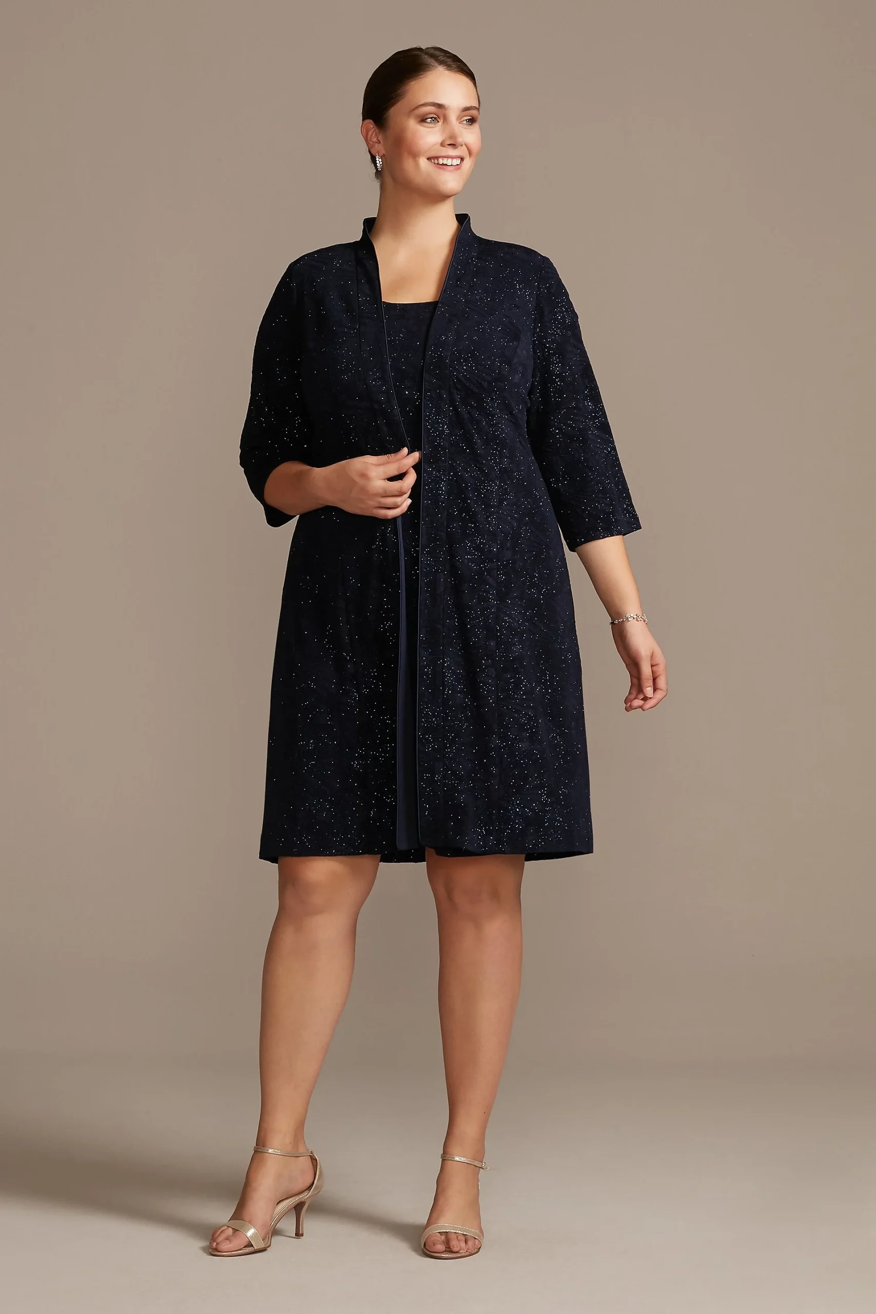 Jacquard Midi Tank Dress and Sequin Trimmed Jacket