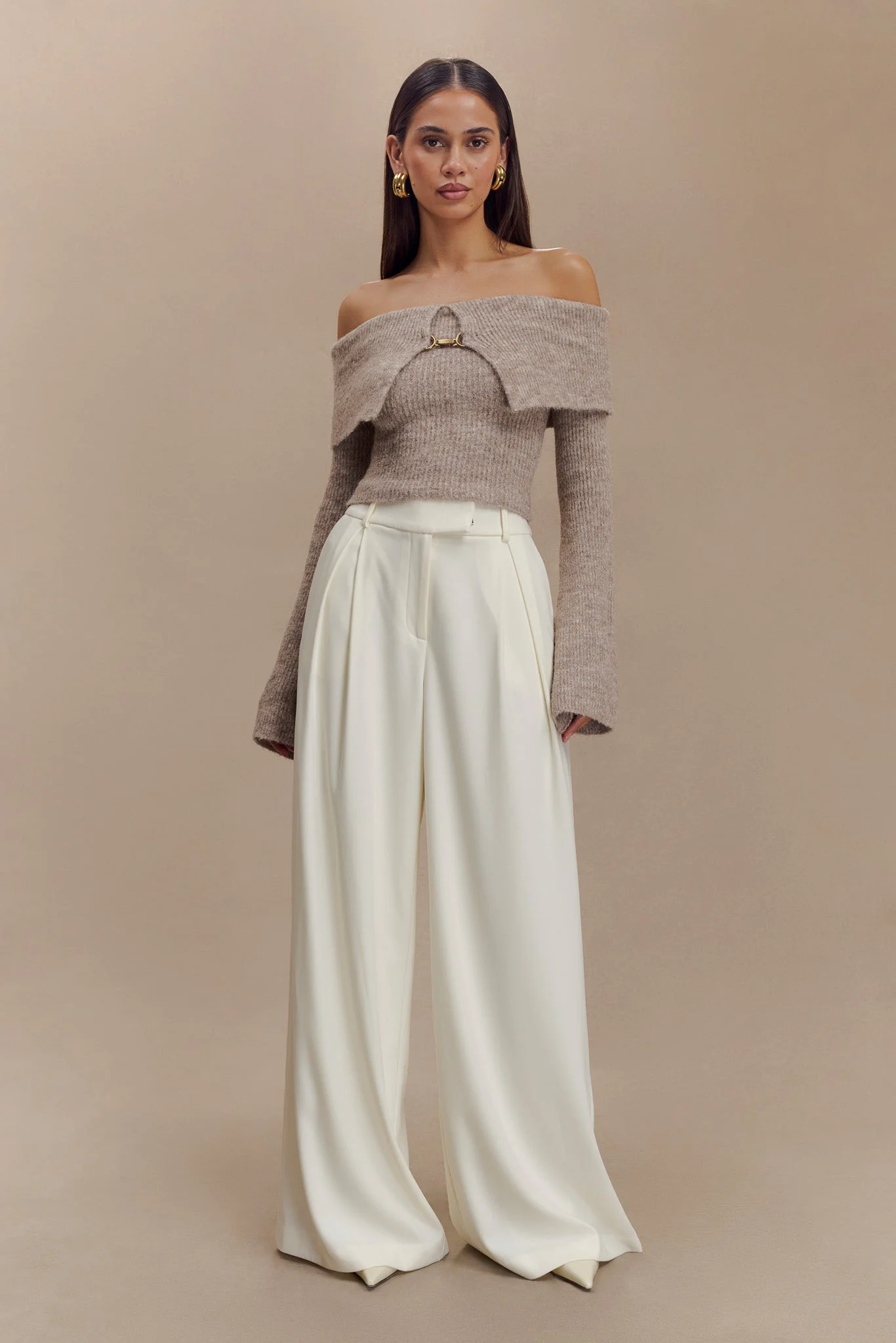 JacquelinePleated Wide Leg Pants - Ivory
