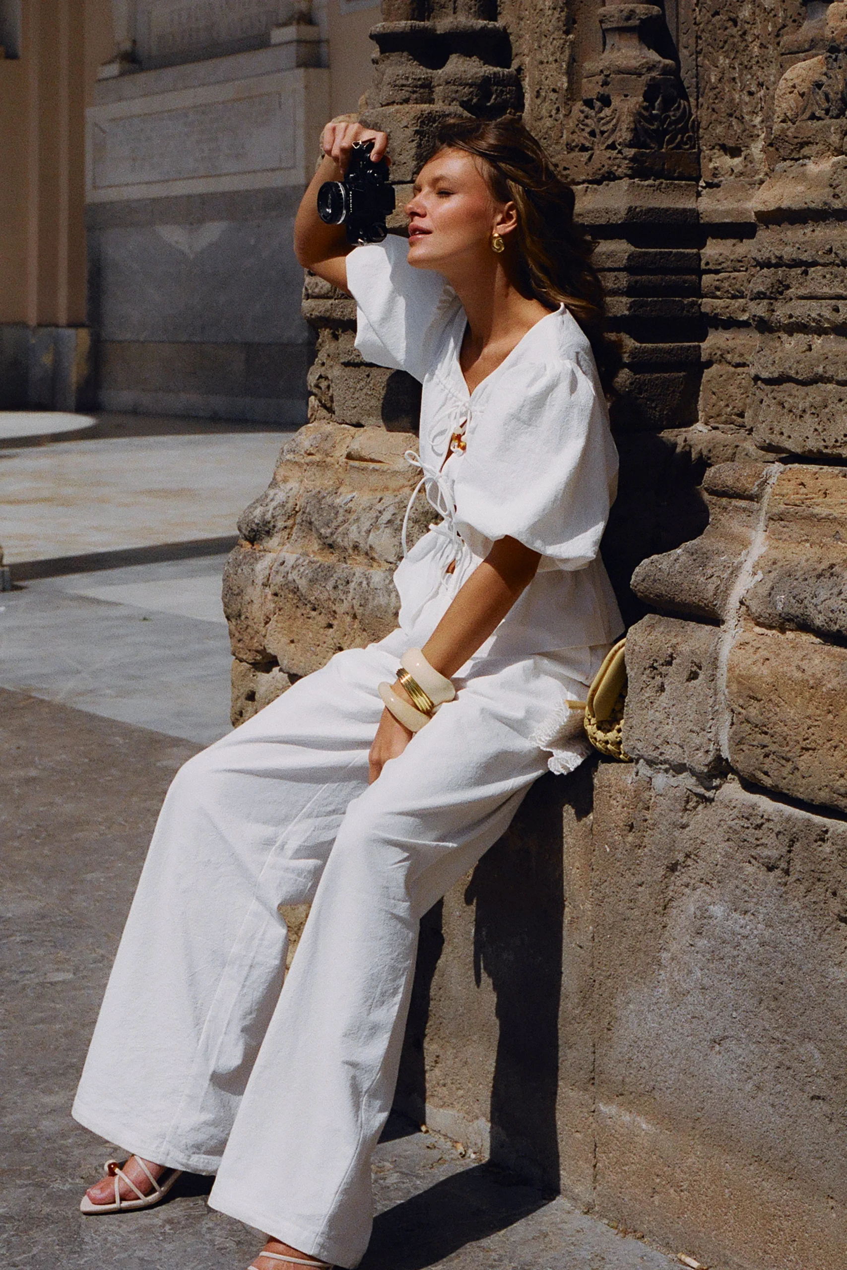JanayiaCotton Wide Leg Pants - White