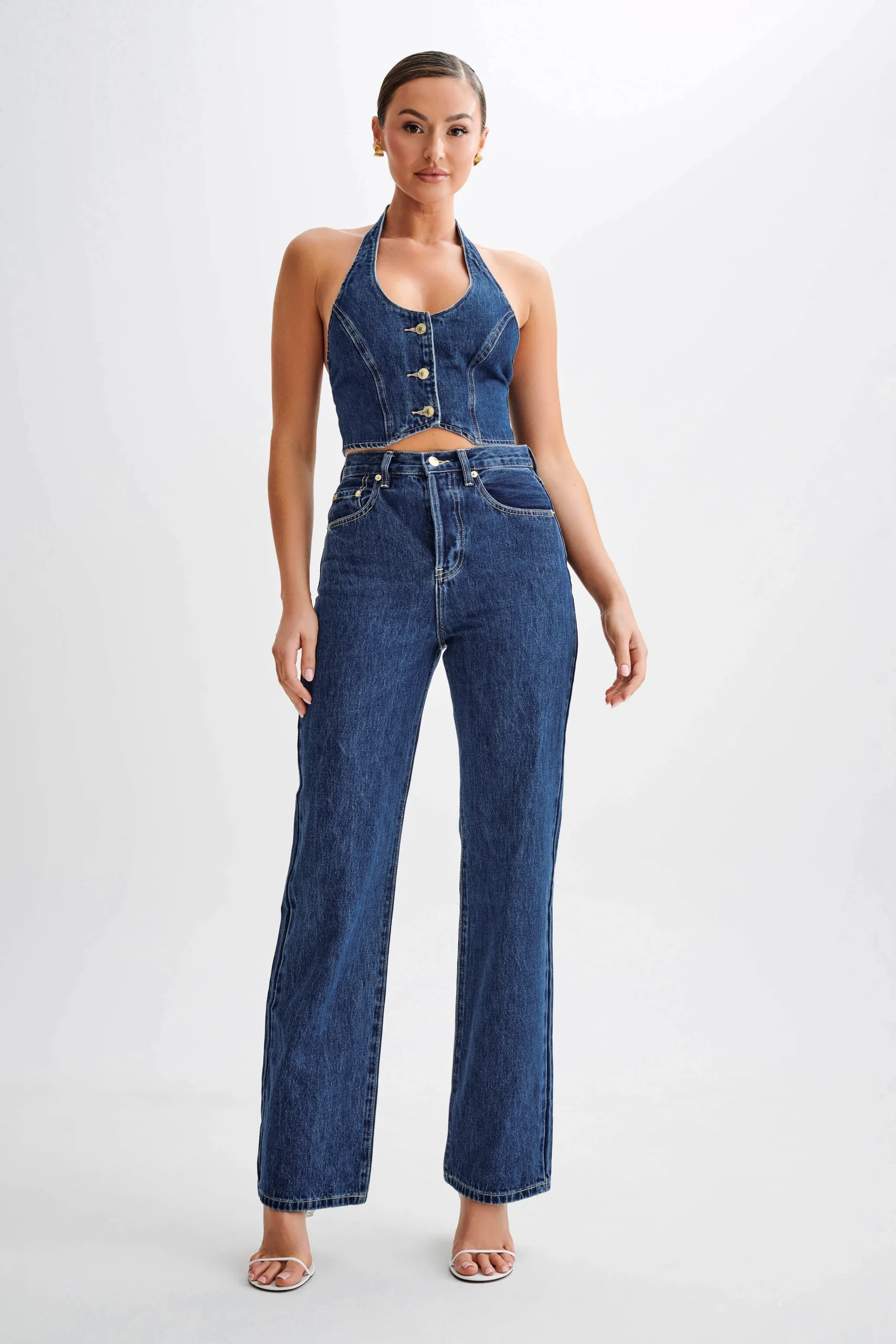 JanineFINAL SALEHigh Waisted Straight Leg Jeans - Dark Blue