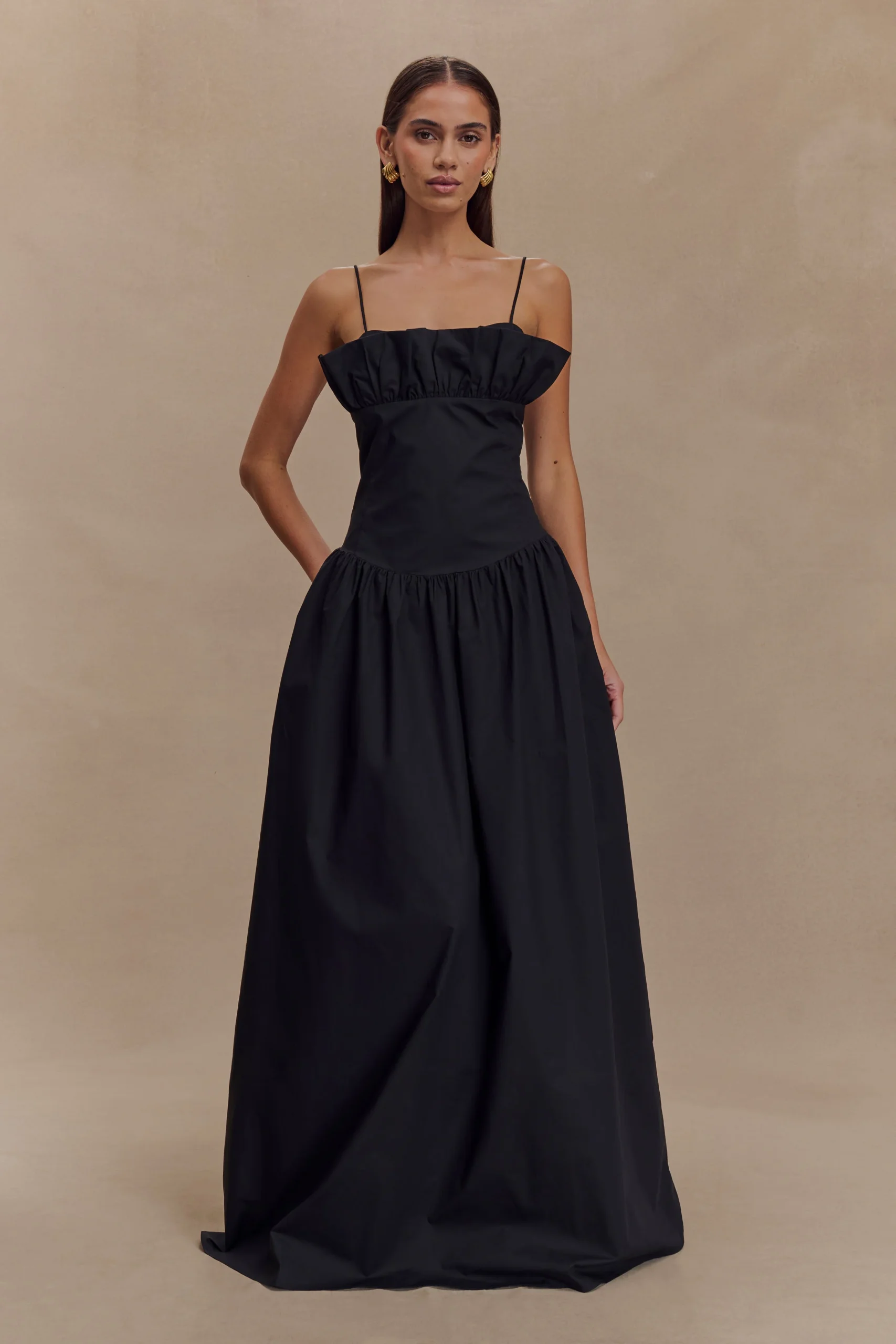 JanisCotton Frill Maxi Dress - Black