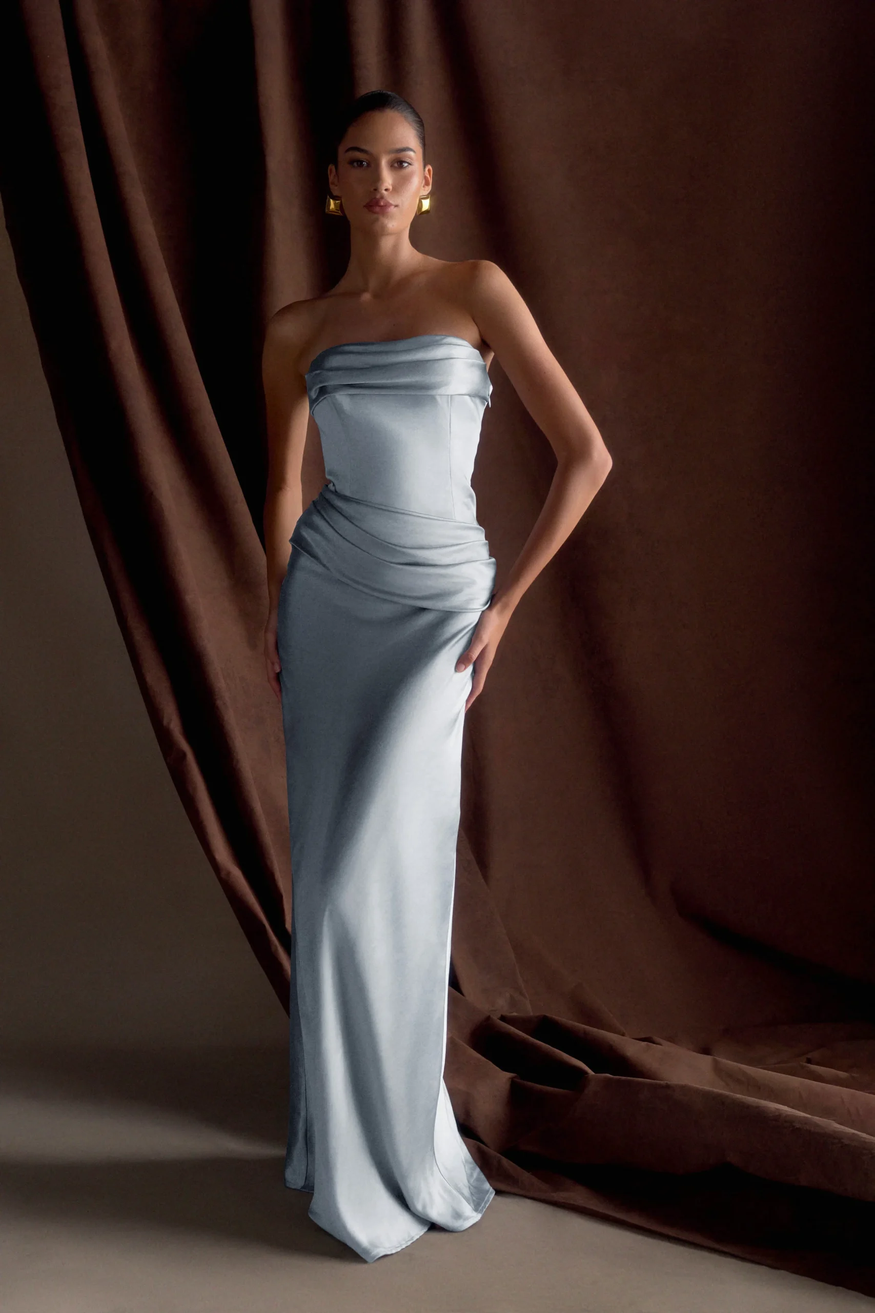 JasmineStrapless Satin Maxi Dress - Frosted Blue