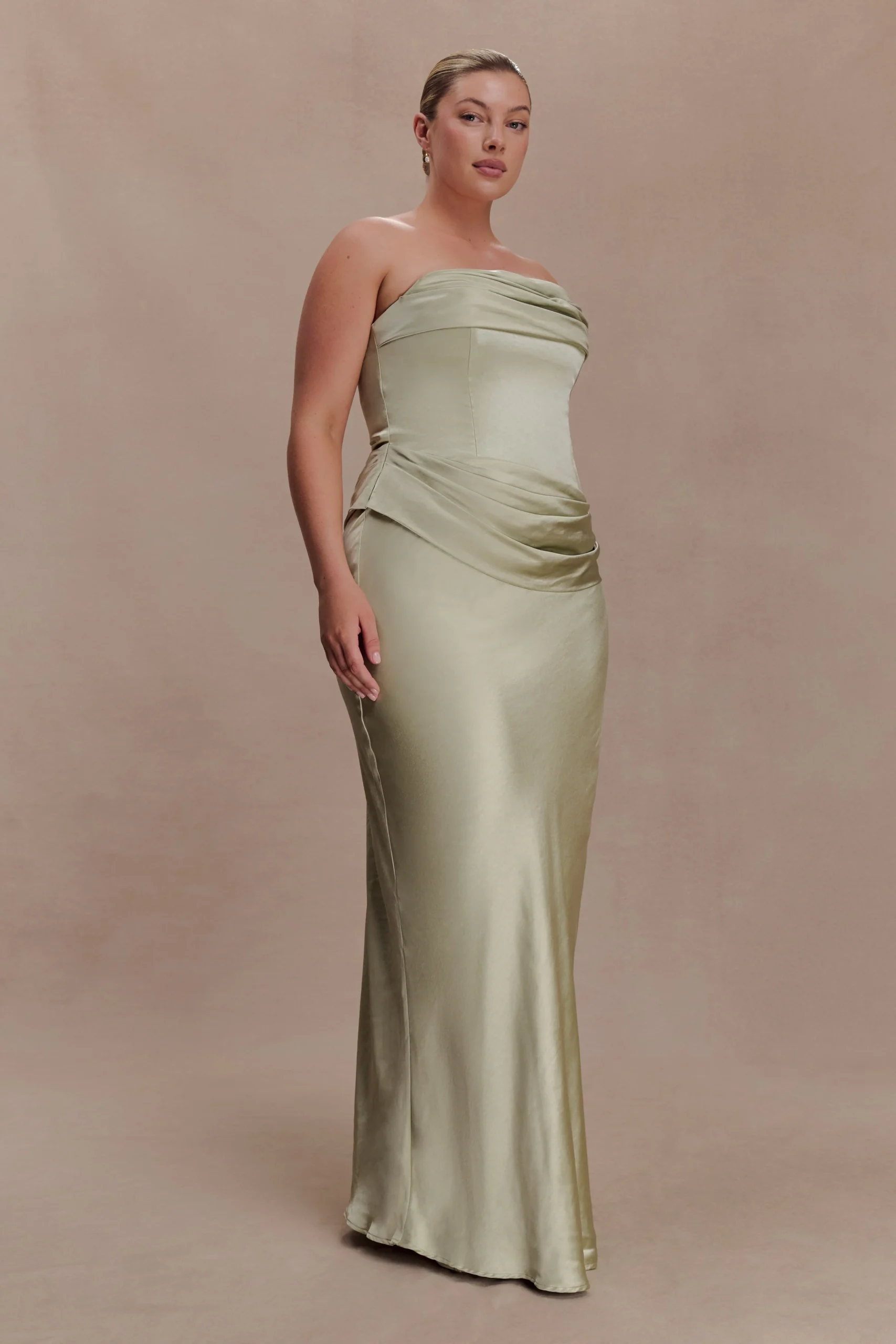 JasmineStrapless Satin Maxi Dress - Sage