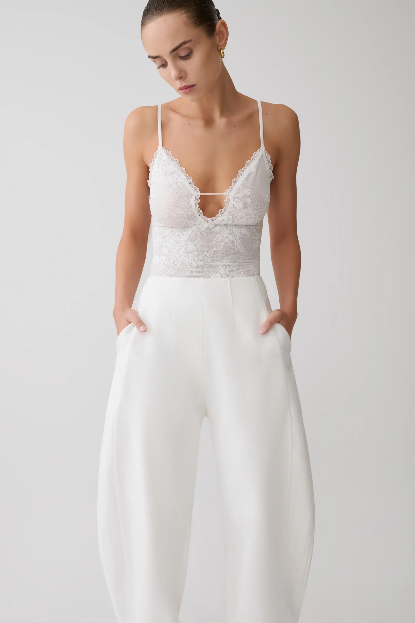 JasperSheer Plunge Lace Bodysuit - Ivory