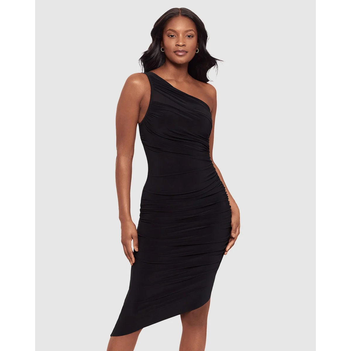 Jeni Midi One Shoulder Asymmetric Shaping Dress