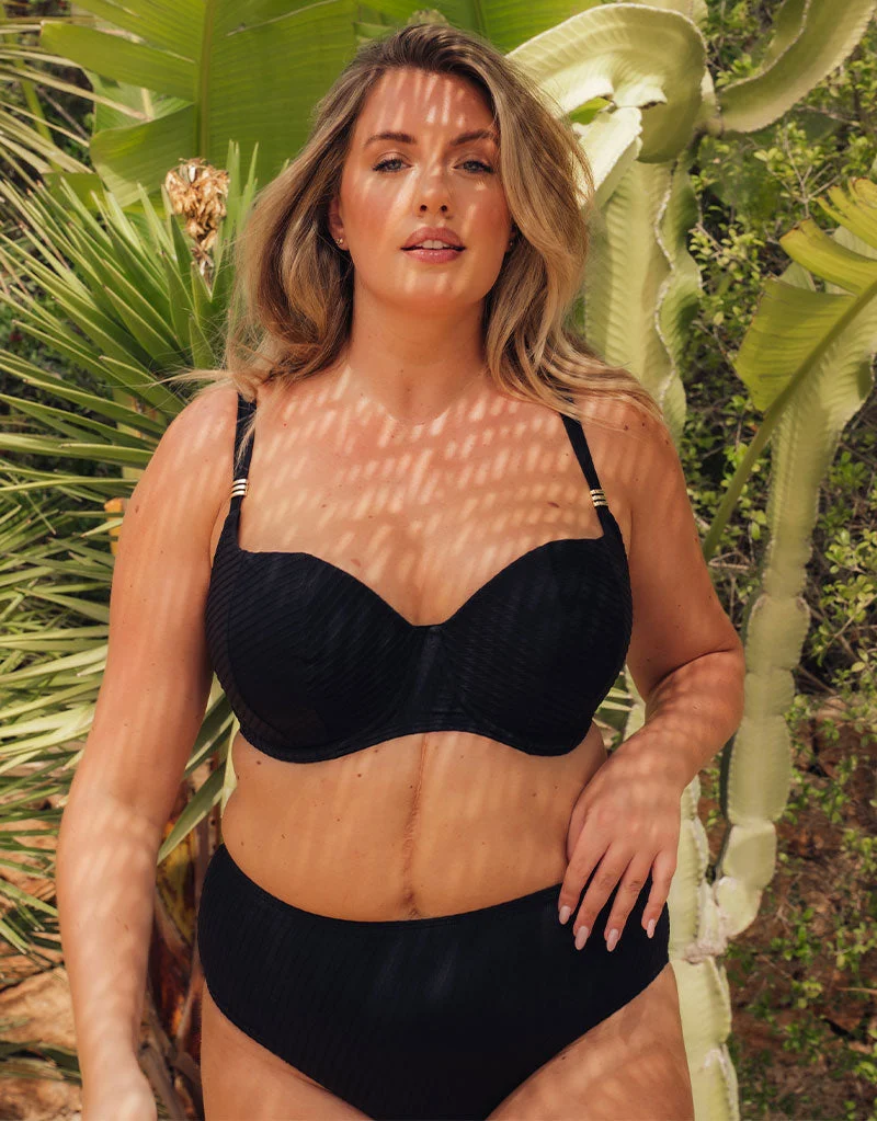 Jet Set Padded Balcony Bikini Top Black
