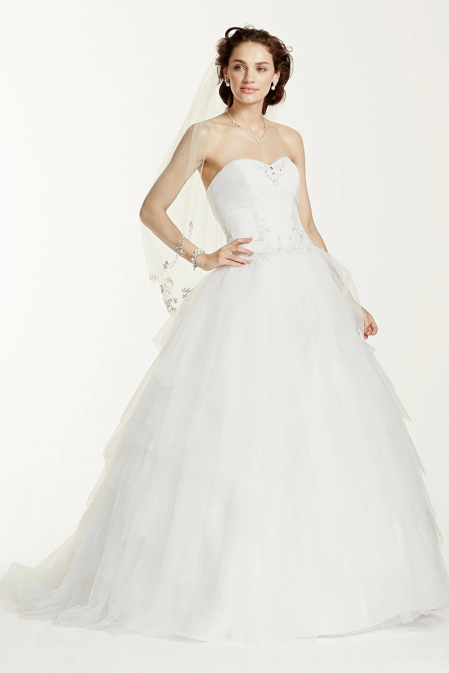 Jewel Strapless Tiered Tulle Wedding Dress