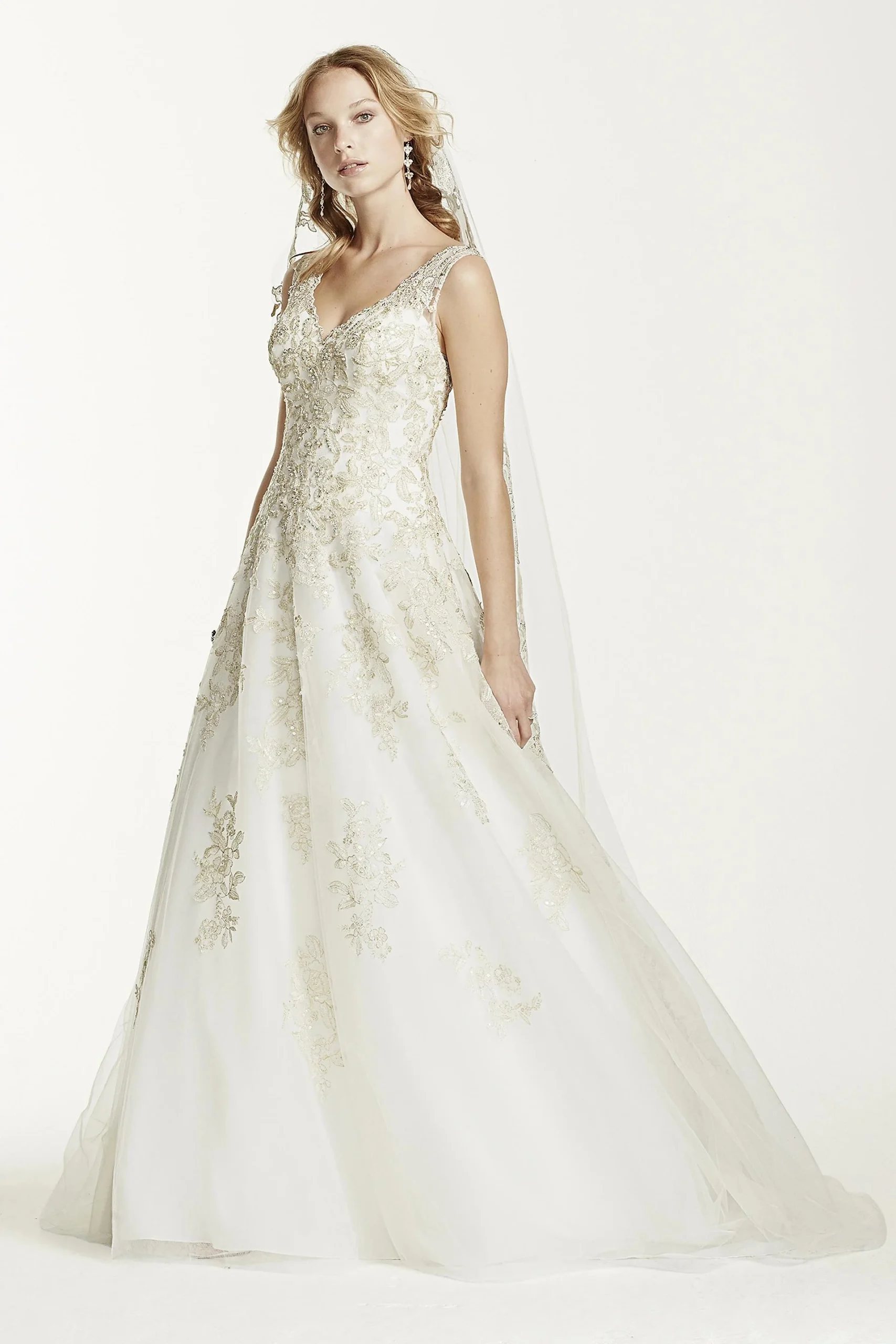 Jewel V-Neck Tank Beaded Tulle Wedding Dress