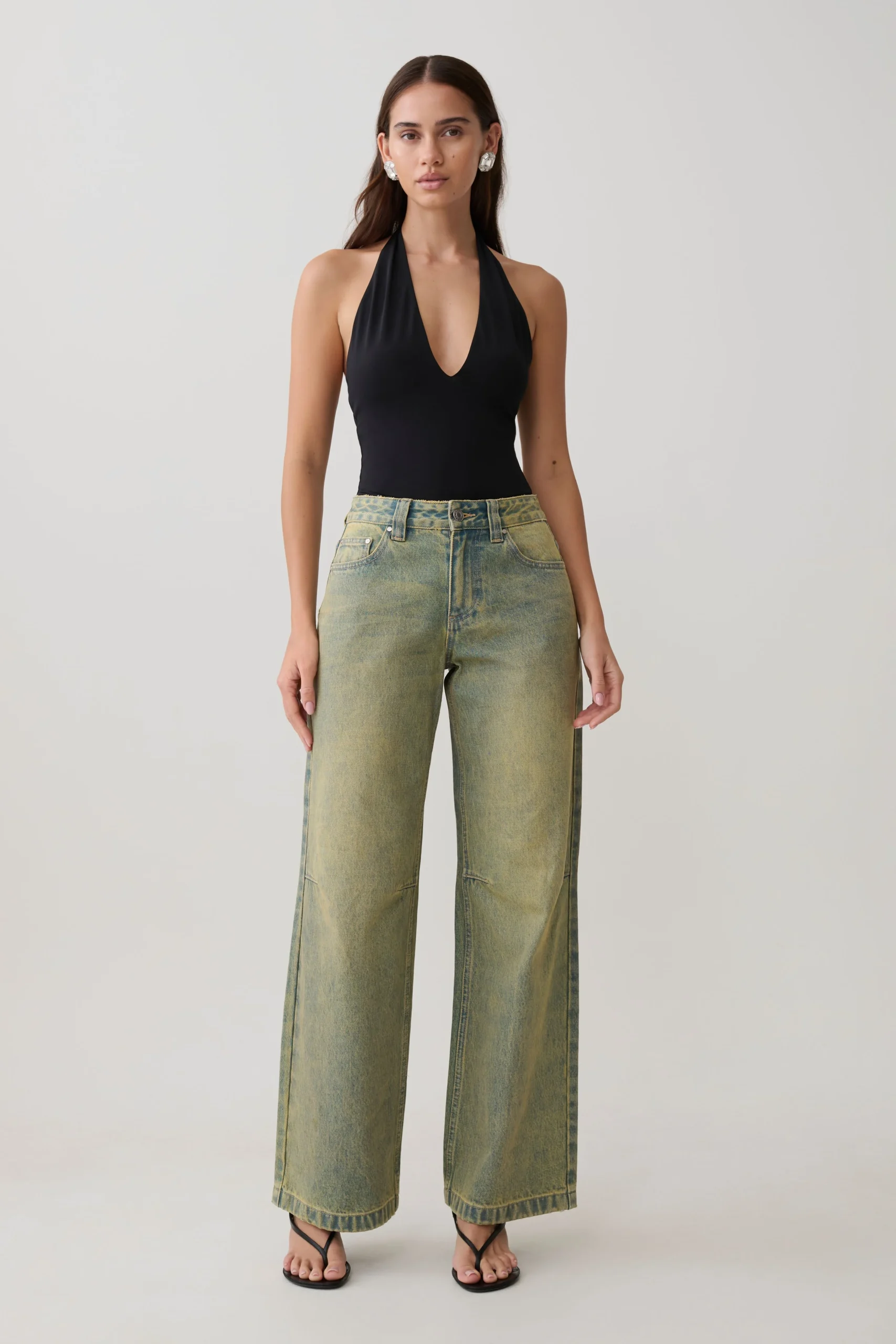 JoeyMid Rise Wide Leg Jeans - Green Wash