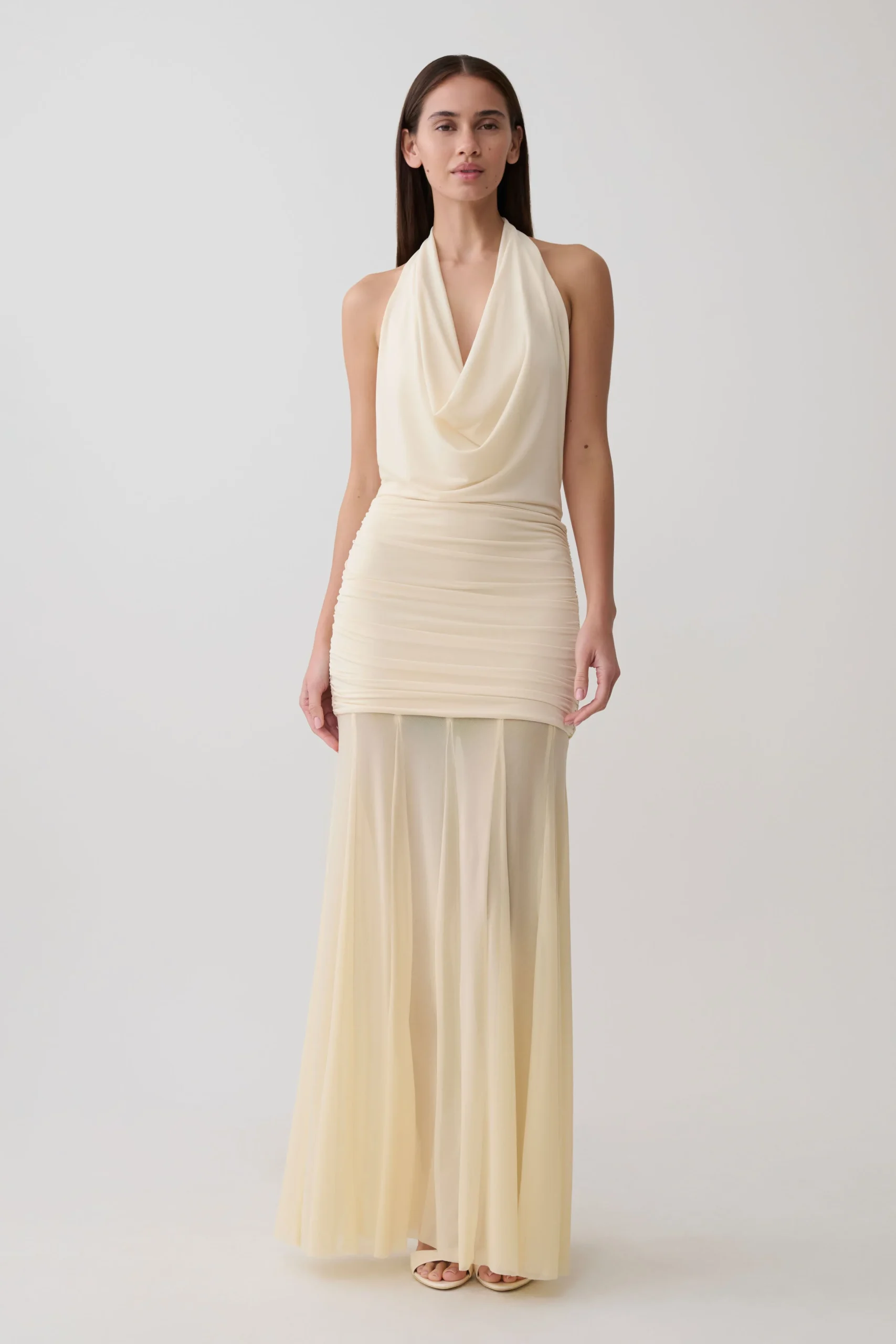 JorjaDraped Halter Slinky Maxi Dress - Ivory