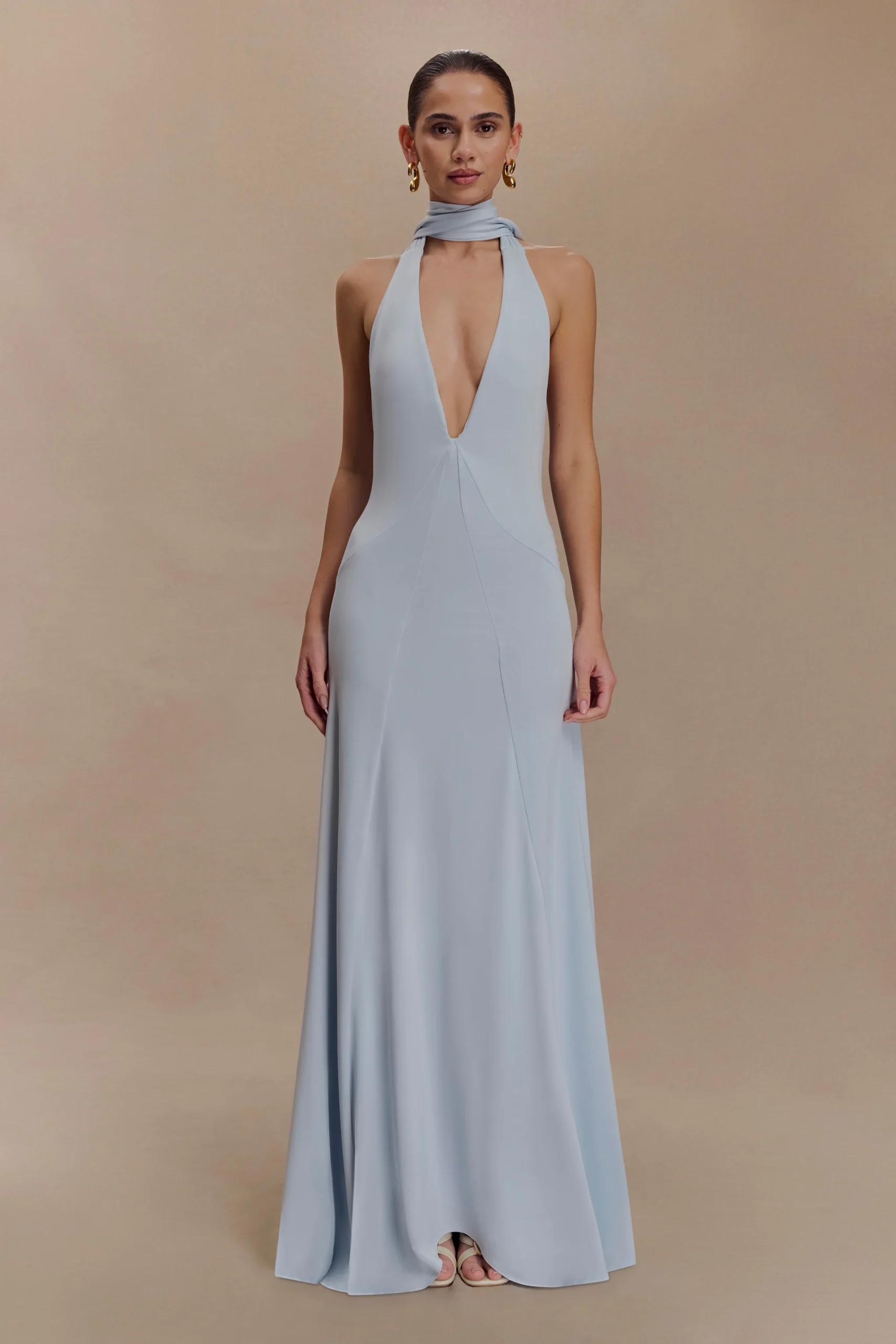 JulietSlinky Maxi Dress With Scarf - Pale Blue