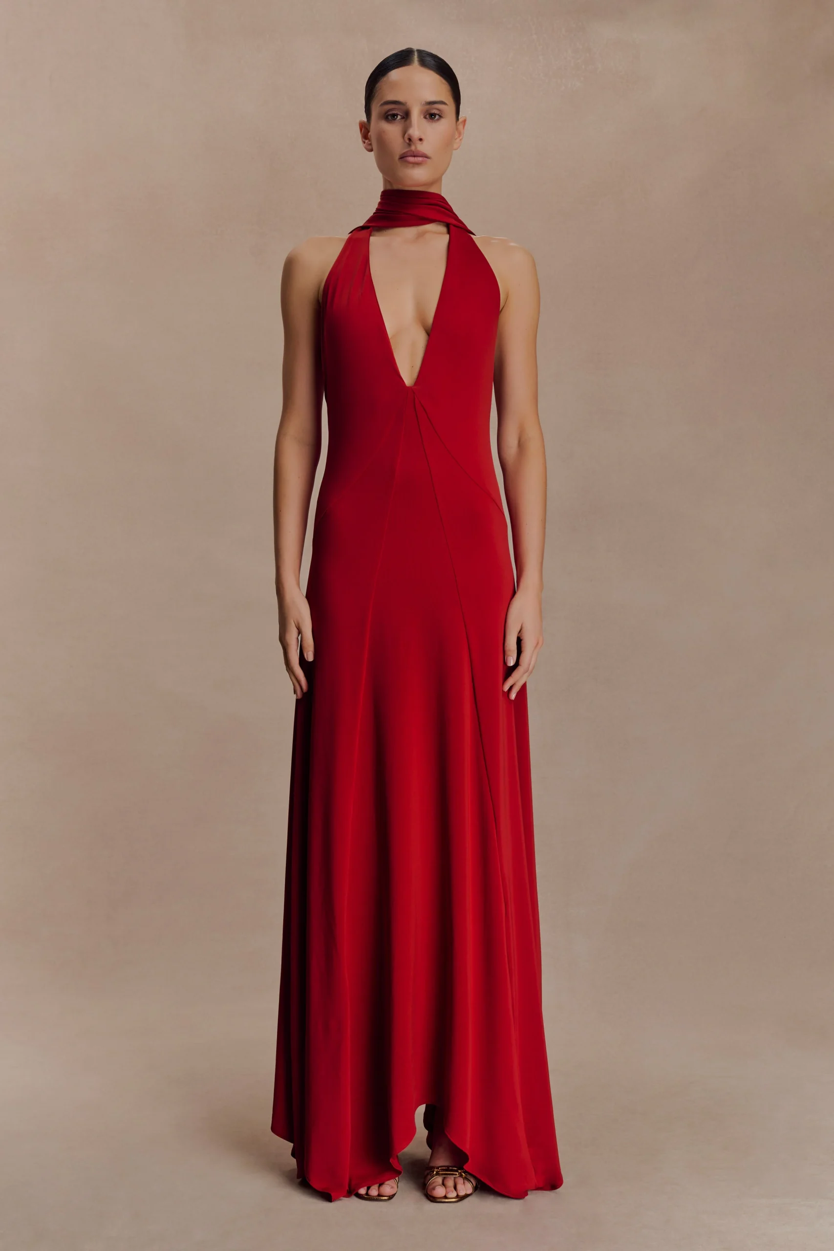 JulietSlinky Maxi Dress With Scarf - Ruby