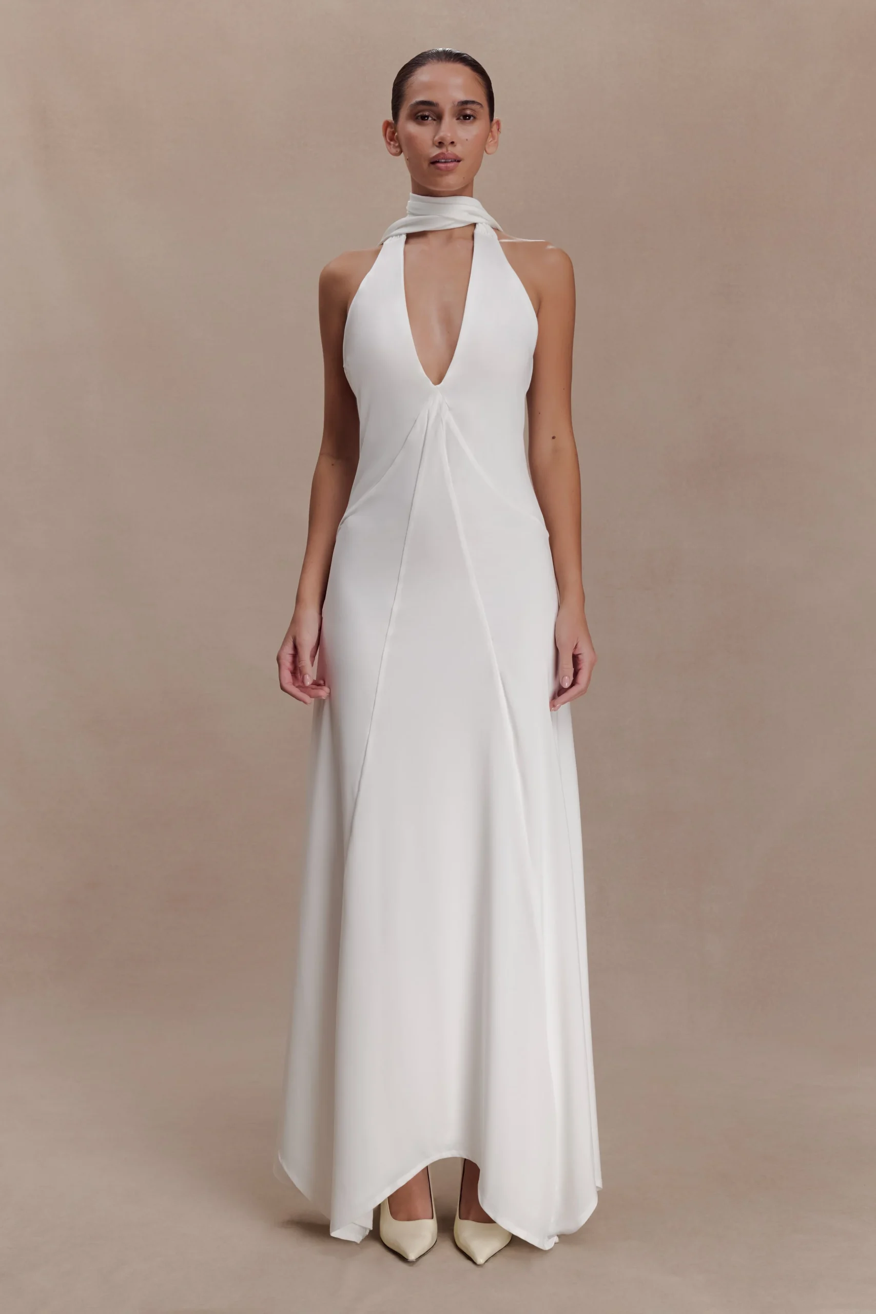 JulietSlinky Maxi Dress With Scarf - White