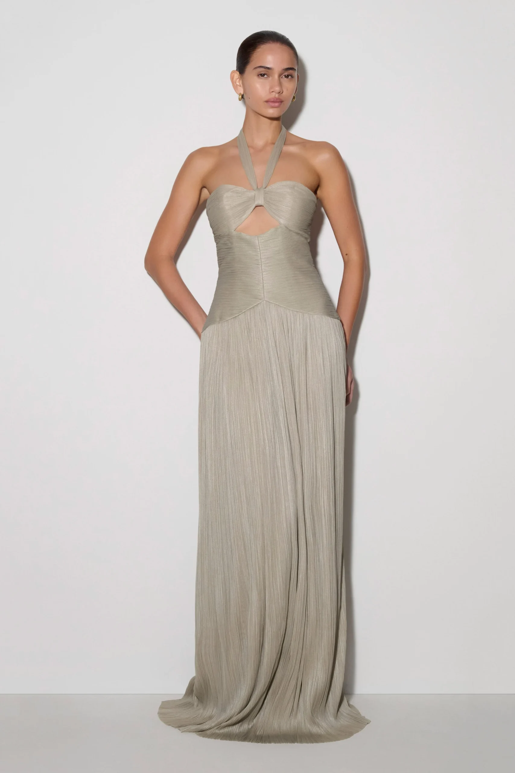 JuliettePleated Chiffon Maxi Dress - Silver