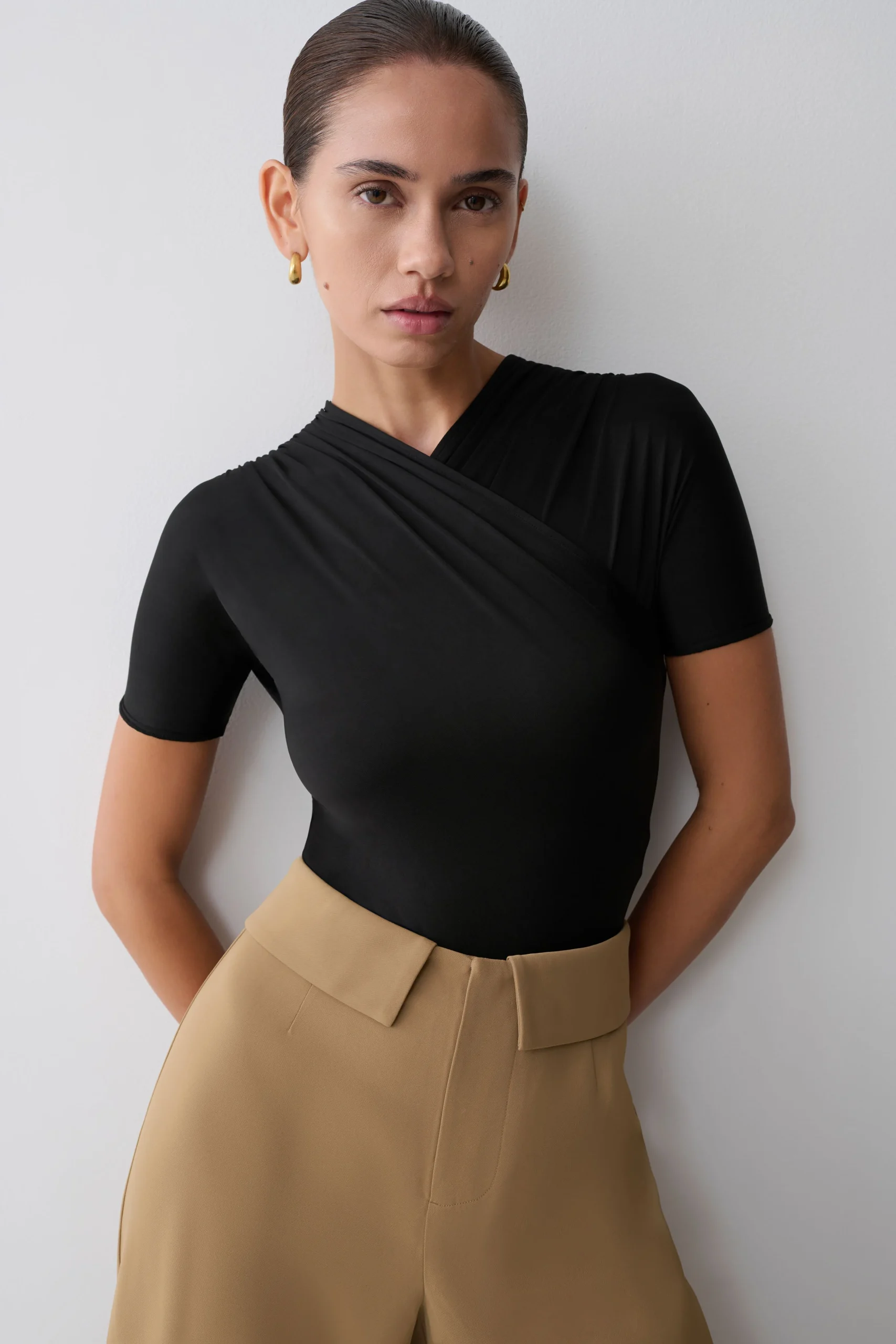 JunieShortsleeve Cross-Over Bodysuit - Black