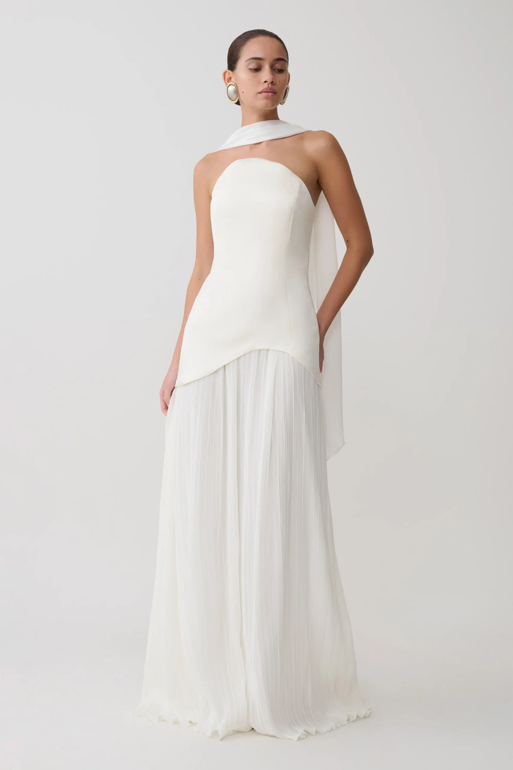 JunoStrapless Pleated Maxi Gown - White