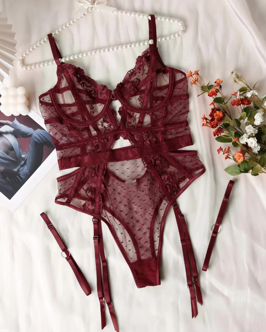 And Just Like That... Burgundy Lace Bodysuit