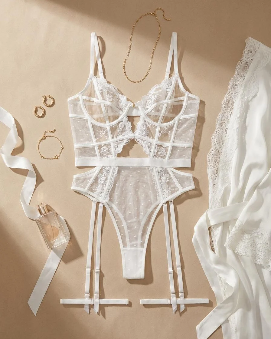 And Just Like That - White Lace Lingerie Bodysuit