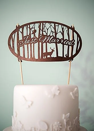 Just Married Woodland Veneer Cake Topper