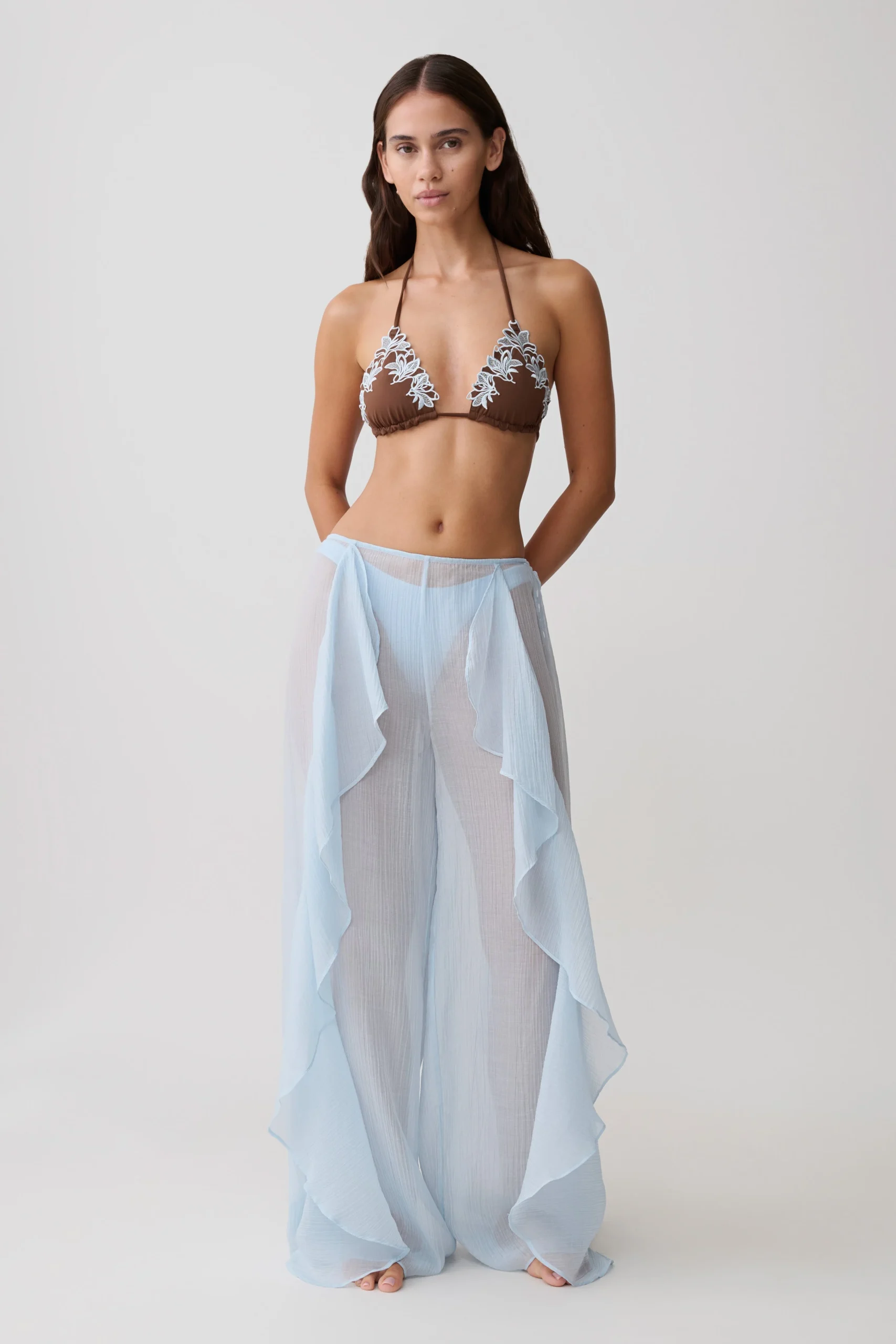 KaiSheer Draped Ruffle Pant - Pale Blue