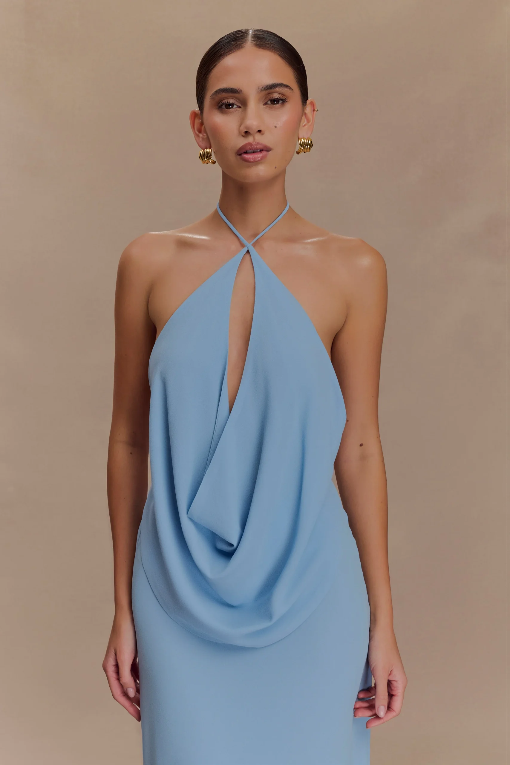 KatalinaChiffon Cowl Halter Top - Sky Blue