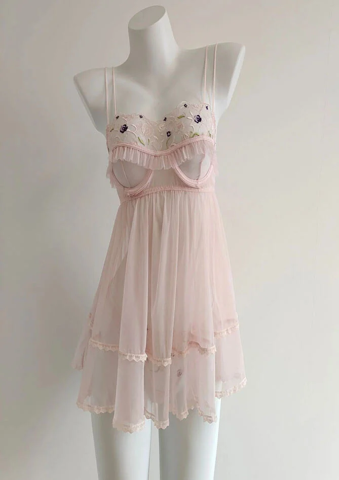 Kawaii Flower Lace Pink Babydoll