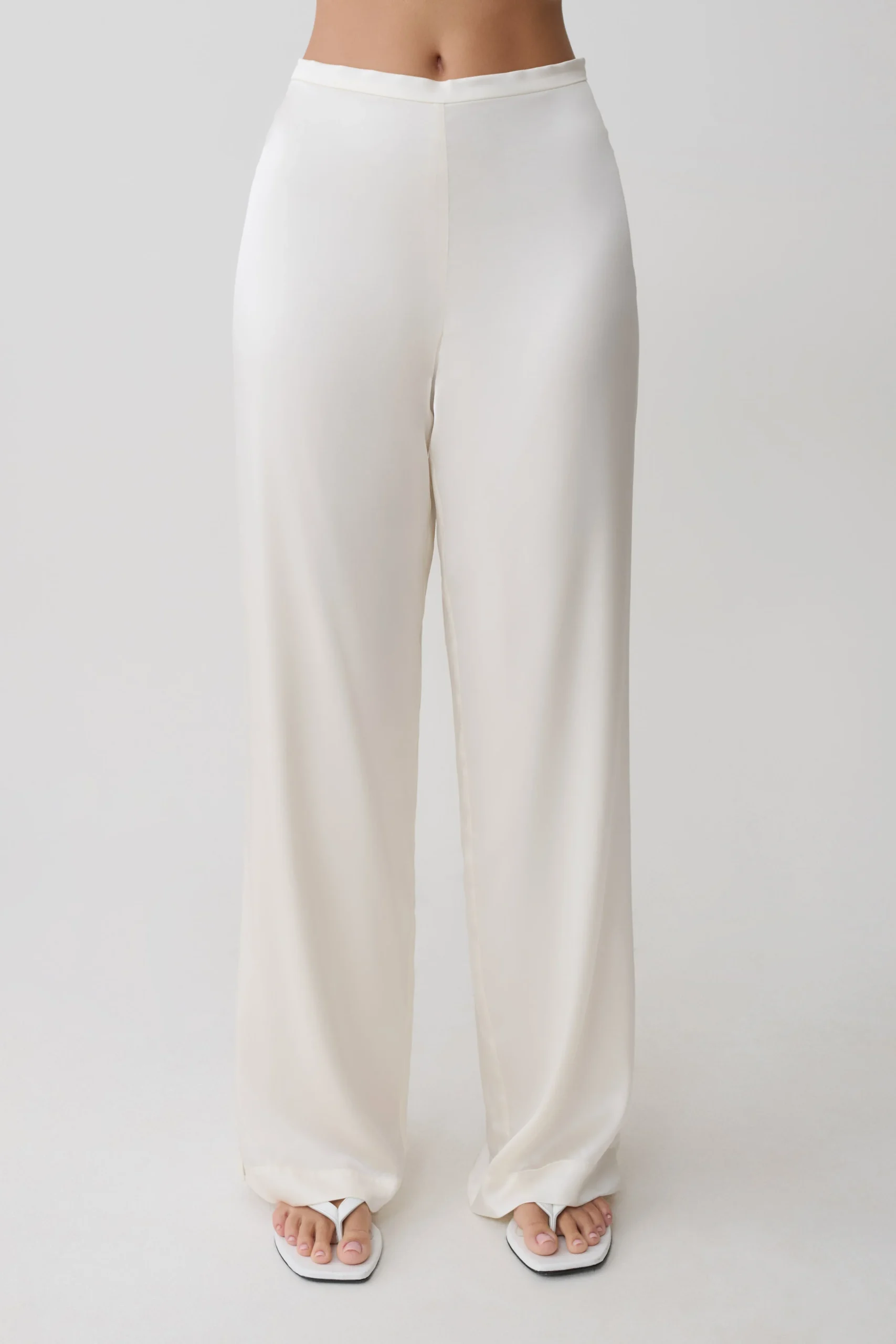 KaylaSilk Blend Straight Leg Pants - Ivory